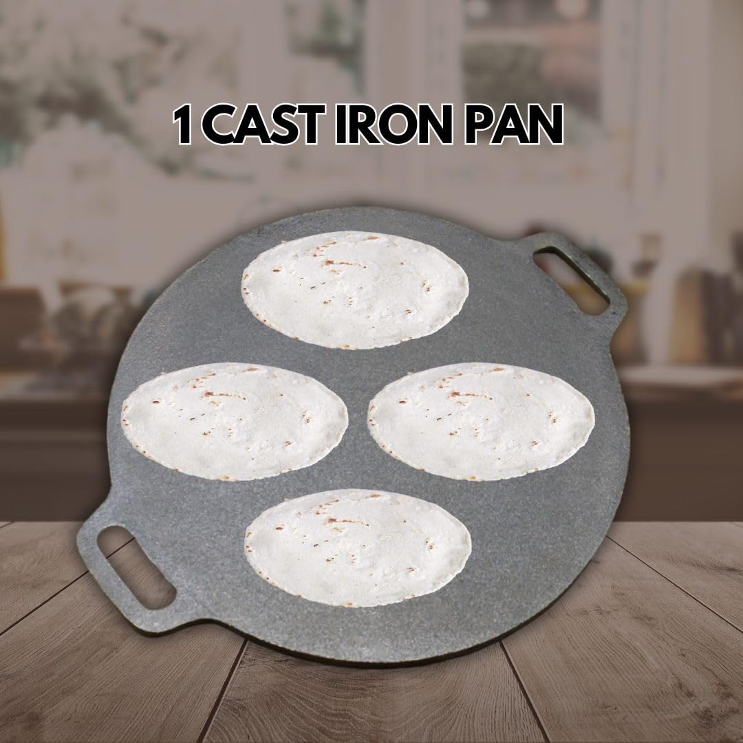 12-Inch Pre-Seasoned Cast Iron Skillet - Nonstick Griddle Pan for Tortillas, Crepes, Dosa & Pizza - Heavy Duty Comal, Tawa & Flat Pan - Perfect for Stovetop, Oven & Outdoor Cooking