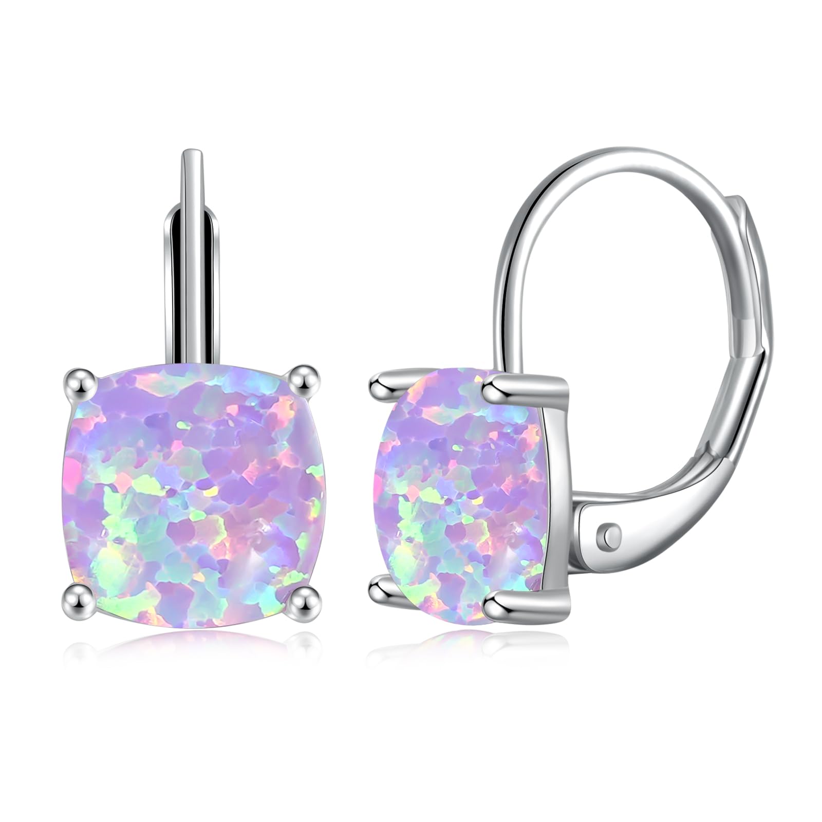 Hypoallergenic 14K Gold Plated Square Opal Leverback Dangle Earrings for Women & Girls - Sensitive Ear Friendly Fashion Jewelry | Perfect for Parties, Weddings & Everyday Wear