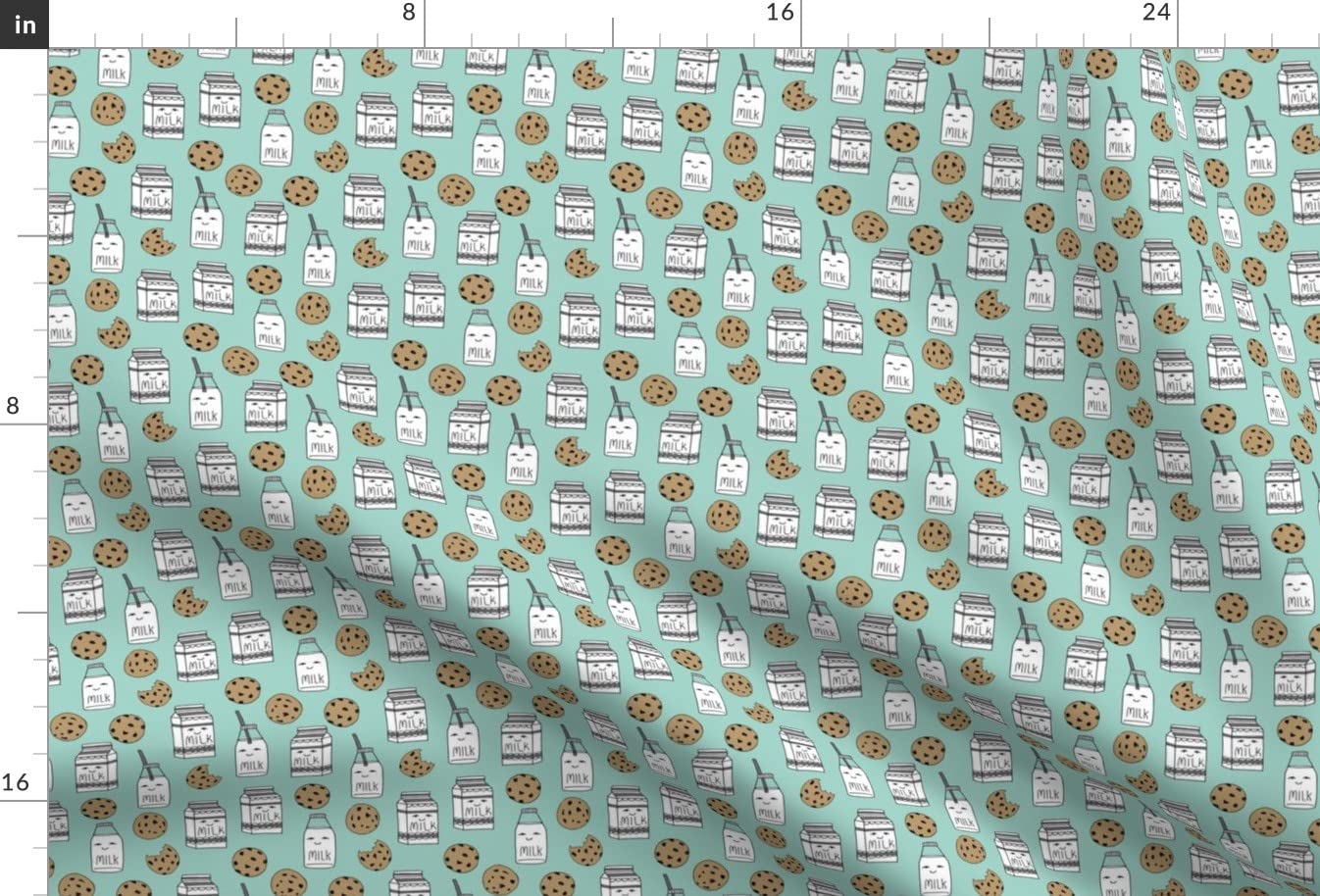 Premium Spoonflower Fabric - Milk Cookies Mint Food Themed Cute Novelty Print for Kids Nursery on Soft Minky Fabric - Fat Quarter for Sewing Baby Blankets, Quilt Backing & Plush Toys | Perfect for DIY Baby Gifts, Nursery Decor & Children's Bedroom Projects