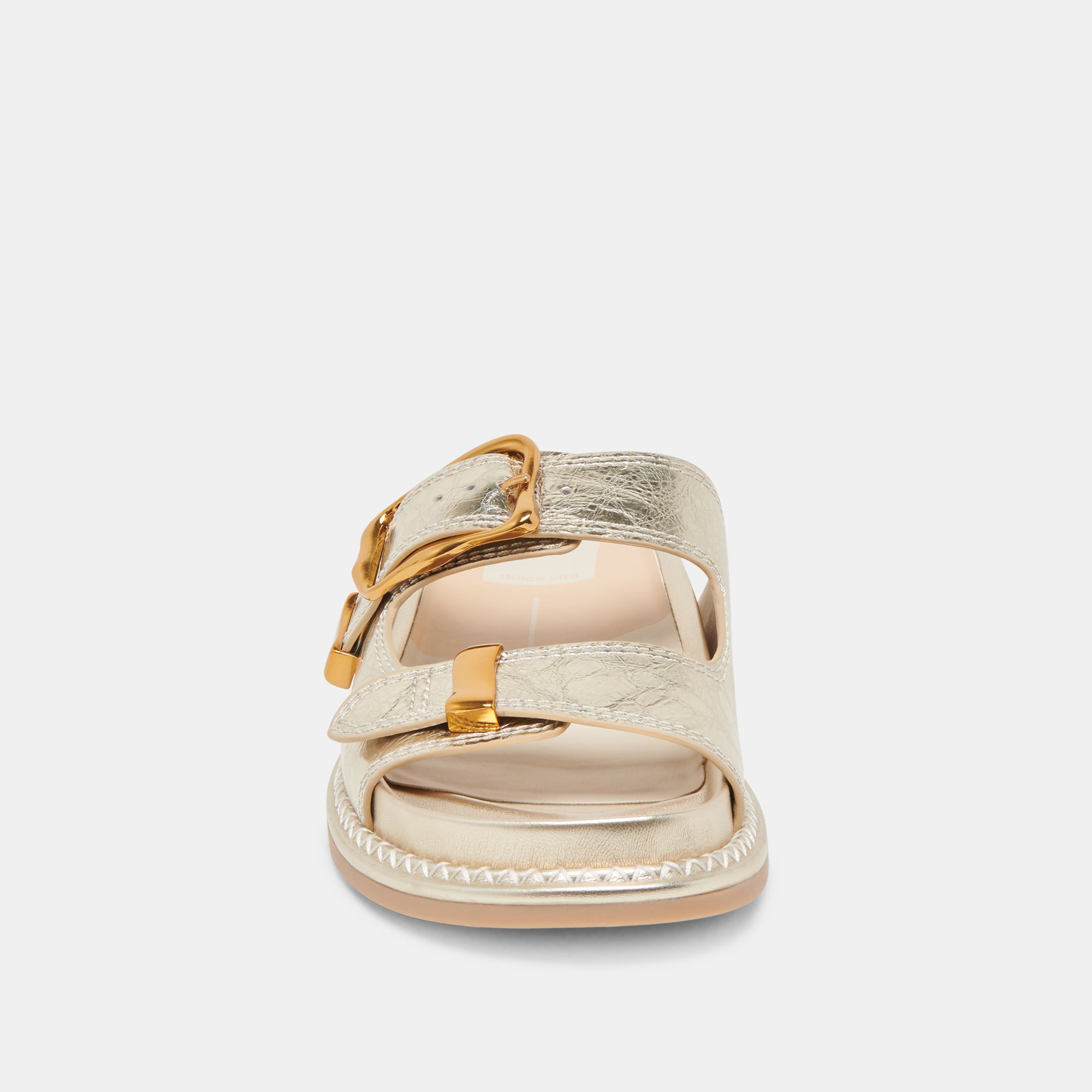 SEVANA Women's Light Gold Distressed Leather Sandals - Comfortable & Stylish for Beach, Vacation, and Summer Outfits
