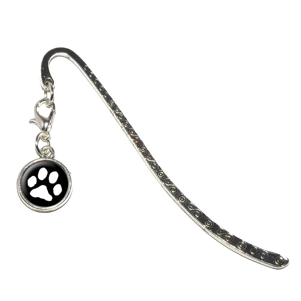 Paw Print Pet Bookmark - Black Metal Dog & Cat Page Marker with Charm - Perfect for Book Lovers & Pet Owners