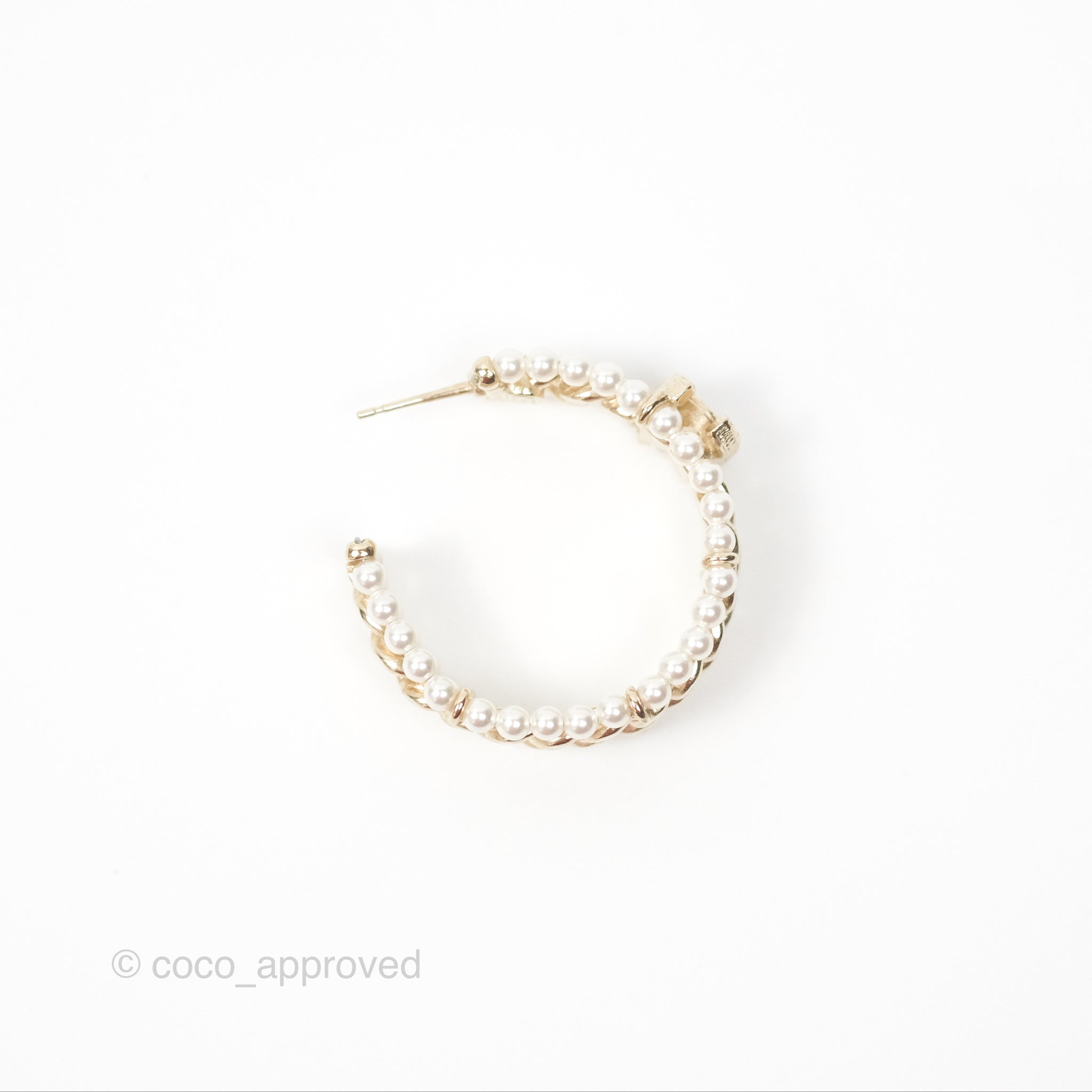Chanel CC Pearl Hoop Earrings in Gold Tone - Luxury Fashion Jewelry for Women | Perfect for Parties, Weddings & Special Occasions