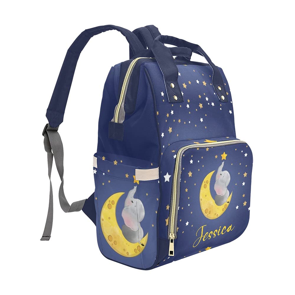 **Personalized Moon Star Elephant Diaper Backpack – Waterproof Baby Nursing & Travel Tote Bag for Moms – Perfect for Daycare, Outings & Baby Showers**