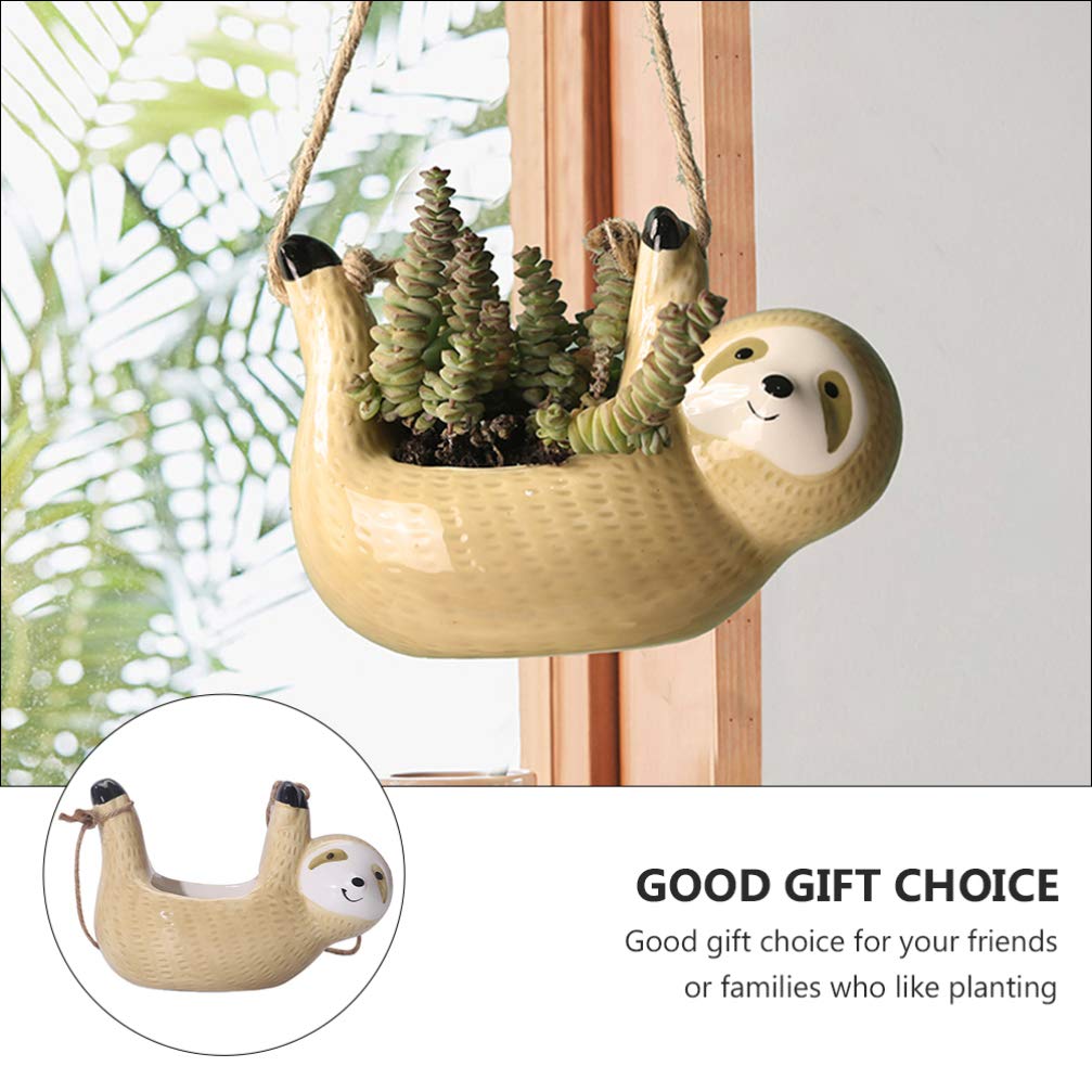 DOITOOL 2PCS Ceramic Hanging Sloth Planter Pot - Cute Succulent & Cactus Flower Pot for Indoor & Outdoor Plants (16 X 10CM) - Perfect for Home Decor, Garden, Balcony, and Office Plant Display