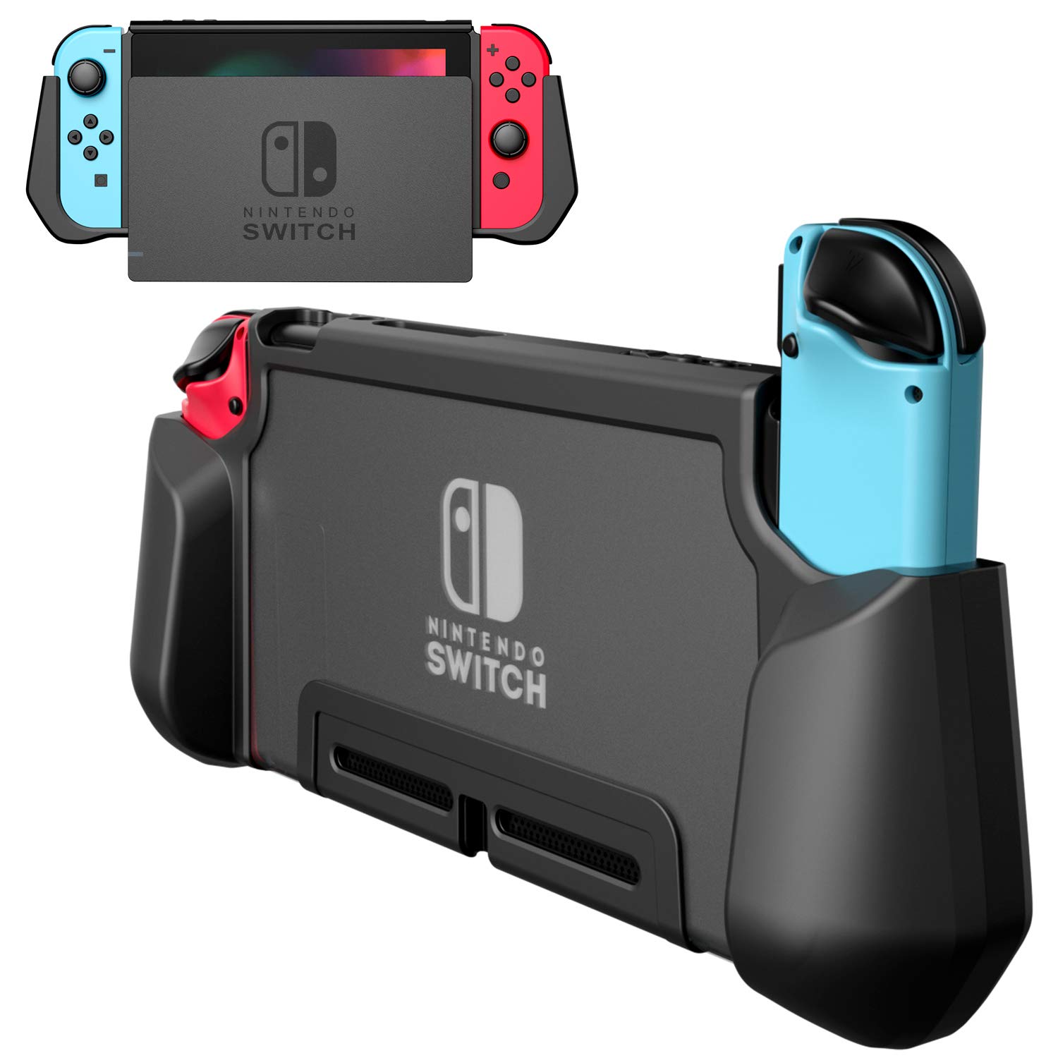 PZOZ Dockable Protective Case for Nintendo Switch (Not Compatible with OLED Version) - Ultra-Thin TPU & PC Cover with Ergonomic Design - Perfect for Gaming, Travel, and Home Entertainment (Switch/Black)