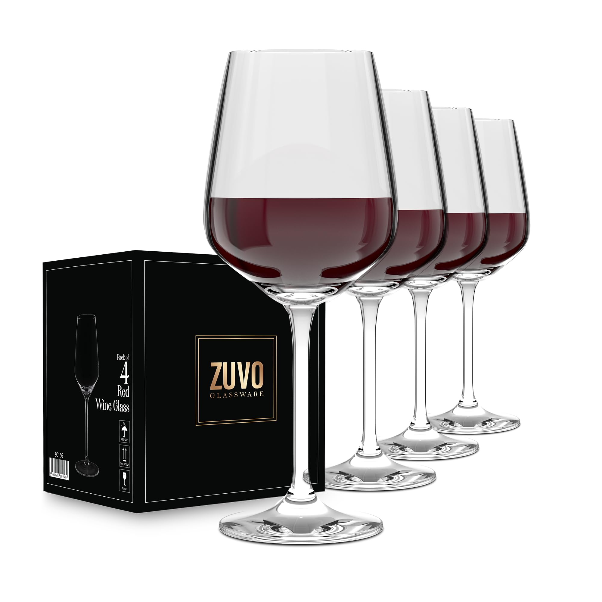 Premium 500ml Large Red Wine Glasses Set of 4 - Elegant Long Stem Crystal Clear Wine Glasses with Flat Bottom | Dishwasher Safe (50cl Capacity) | Perfect for Dinner Parties, Wine Tasting & Romantic Evenings