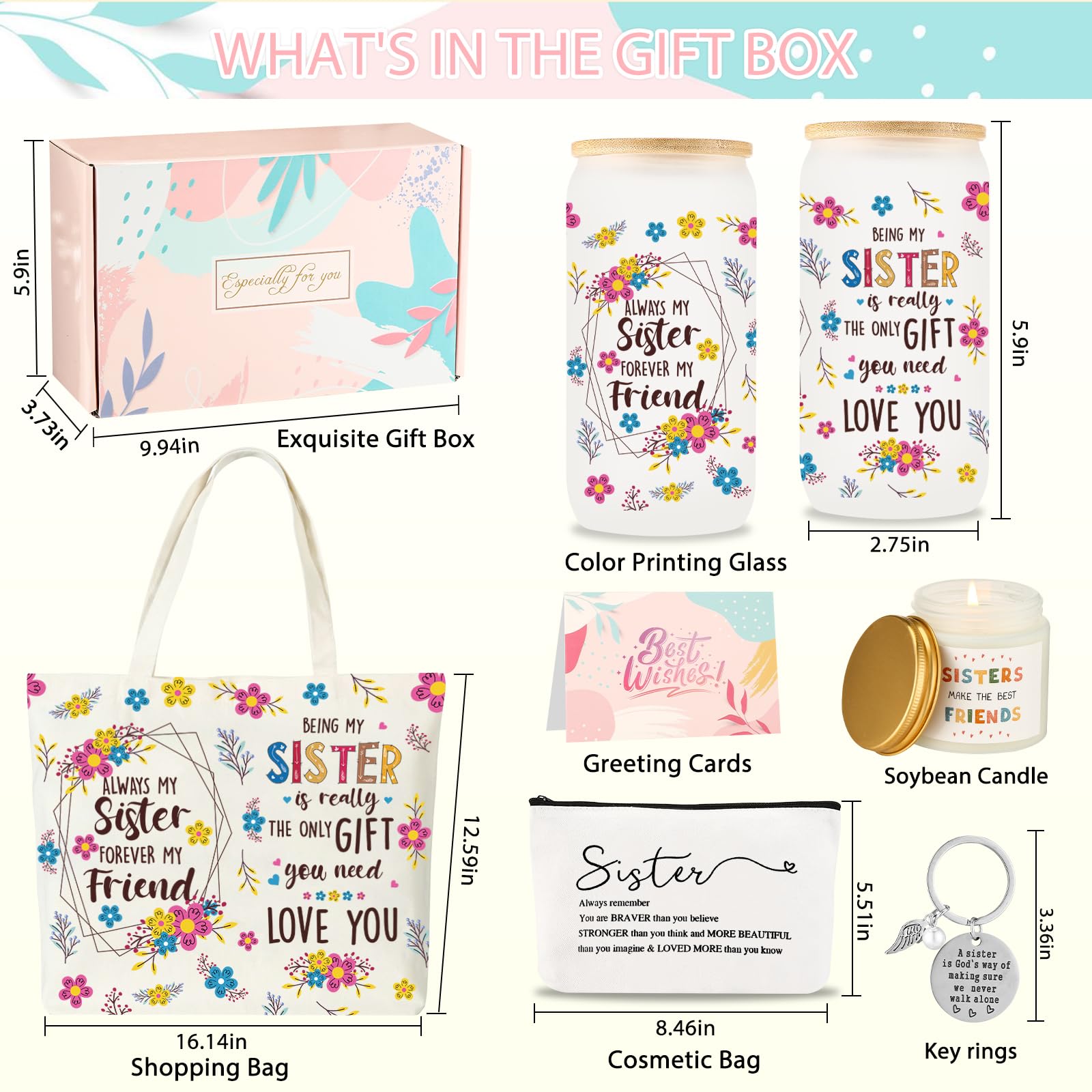 Best Birthday Gifts for Sister - Unique Sister Gift Basket for Women, Best Friend, BFF & Soul Sister | Thoughtful Present for Sister's Birthday, Christmas, Anniversary | Perfect for Long Distance Sisters, Best Friend Appreciation