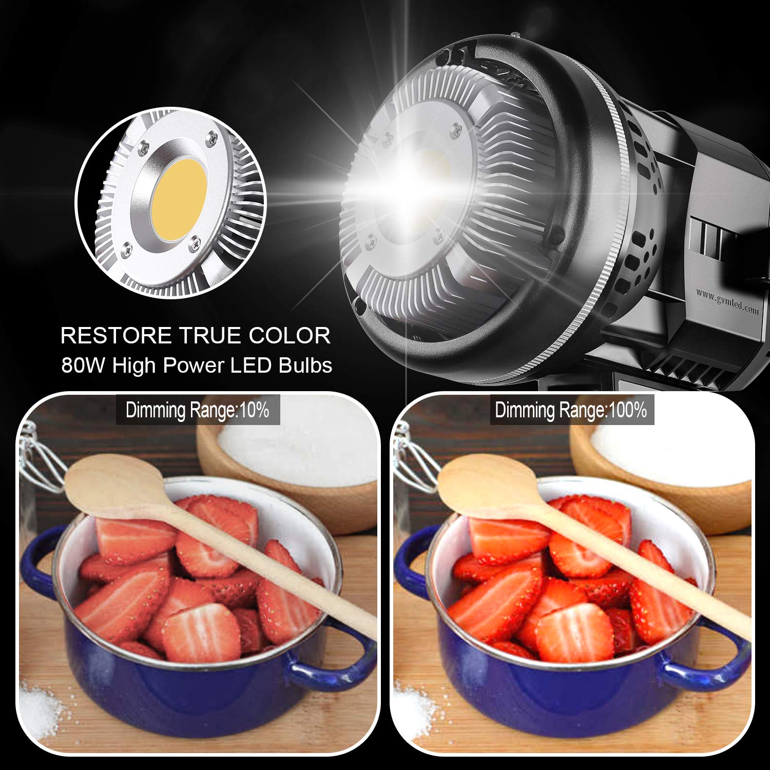 GVM 80W LED Video Light Kit with 22in Softbox & Tripod Stand - 5600K Daylight, CRI97+ for Photography, YouTube, Wedding & Studio Lighting | Bowens Mount Compatible | Perfect for Vlogging, Live Streaming & Portrait Photography