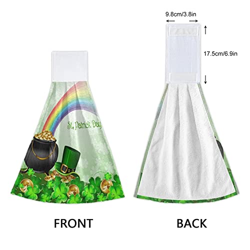 Clovers Gold Coin Kitchen Oven Towels - 2 Pack Super Absorbent St. Patrick's Day Hand Towels with Hanging Loop | Rainbow Dishcloth for Kitchen, Bar, Bathroom & Tabletop | Perfect for Cooking, Cleaning & Decor