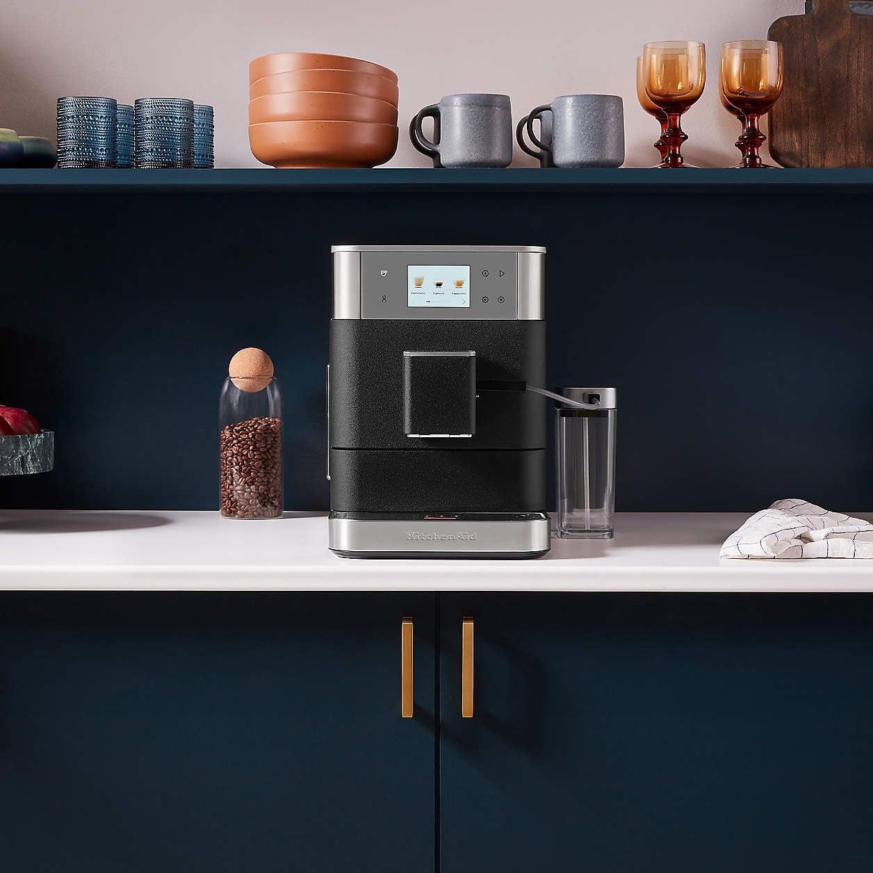 KitchenAid KF7 Fully Automatic Espresso Machine with Built-in Grinder - Cast Iron Black (KES8557BK) for Home Barista & Coffee Lovers