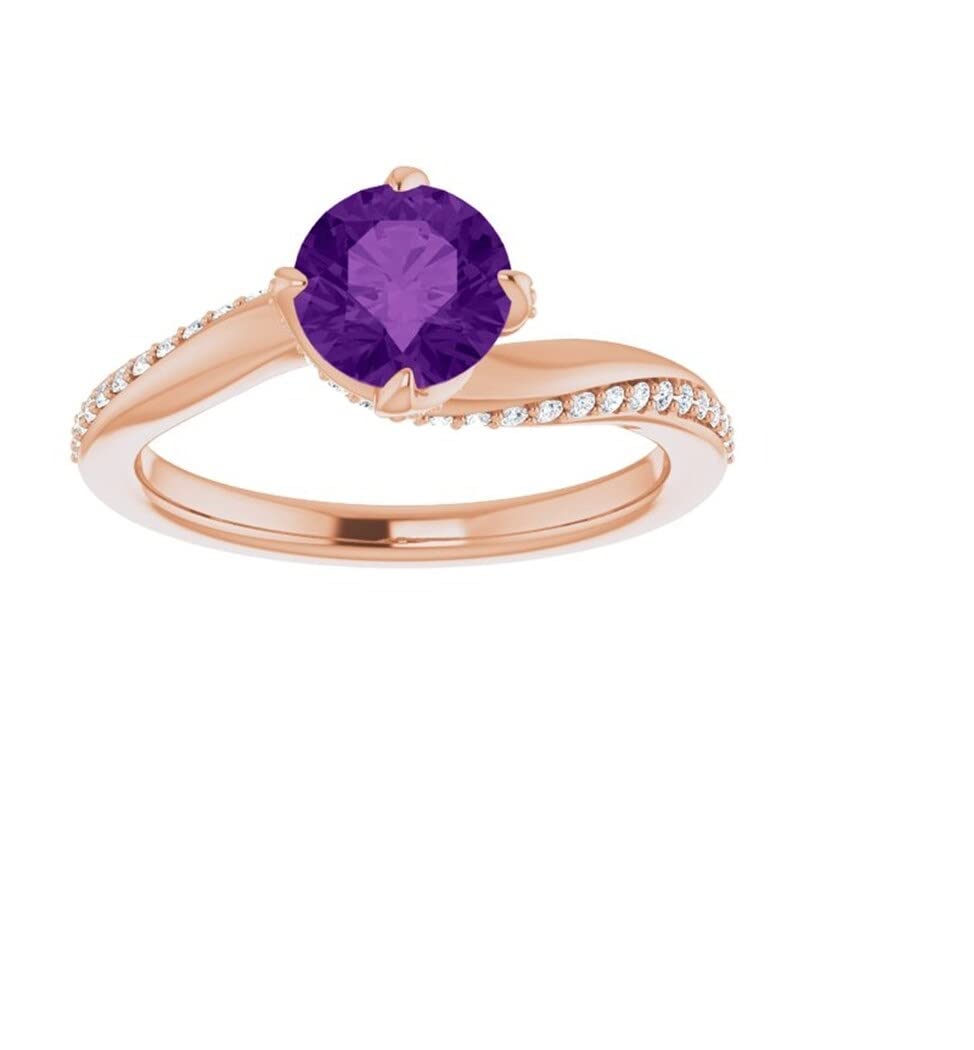 1.80 Ct Round Cut Amethyst Purple Diamond Lotus Flower Swirl Wedding Ring - 925 Sterling Silver in White Gold, Rose Gold or Yellow Gold Finish (Rose Gold, Size 4) | Elegant Bridal Jewelry for Engagement, Anniversary & Special Occasions
