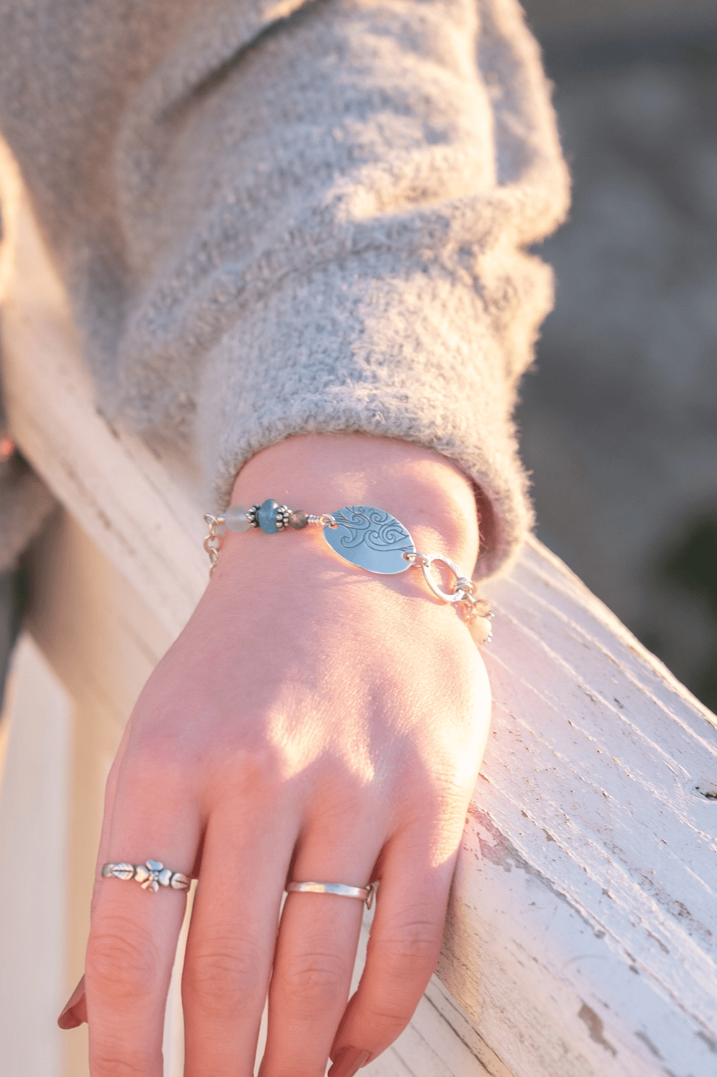 Be Still Ocean Waves Sterling Silver Link Bracelet with Psalm 46:10 Engraving - Perfect for Christian Gifts, Beach Weddings & Spiritual Jewelry Collection