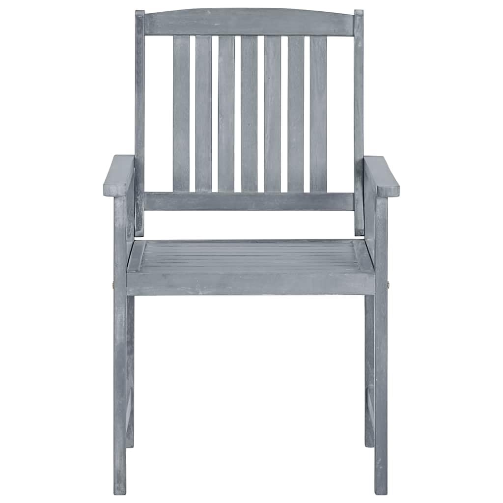 8X Solid Acacia Wood Patio Chairs with Cushions - Outdoor Dining Furniture Set for Garden, Backyard, Terrace - Weather-Resistant Gray Wooden Seating for Relaxing & Entertaining
