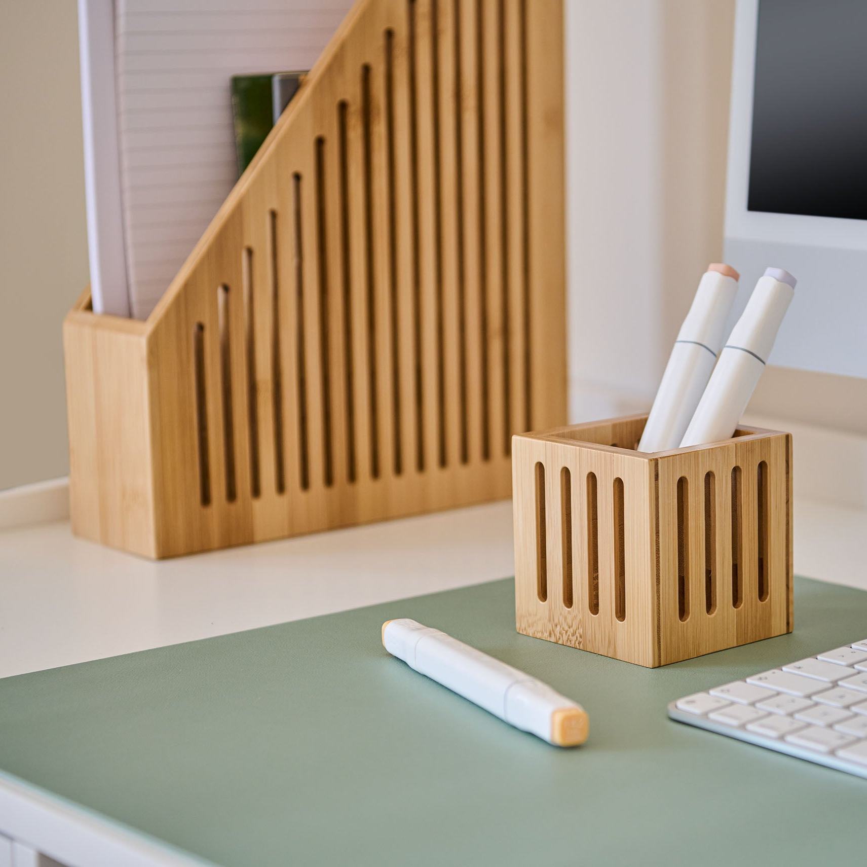 Bamboo Desk Organizer Set - Wooden Office Storage for Pens, Pencils & Supplies - Perfect for Home Office, School & Workspace Organization