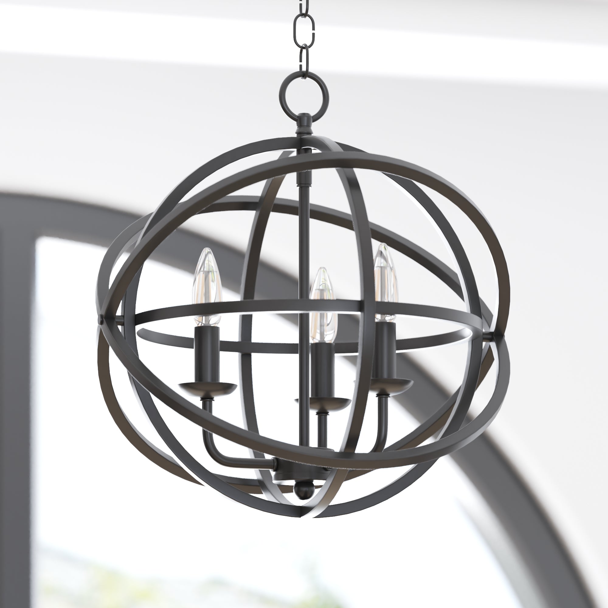 Birchberry Sphere Chandelier in Matte Black - Modern Pendant Lighting for Dining Room, Bedroom, or Living Room Decor
