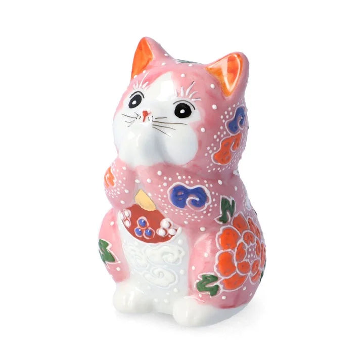 Authentic Kutani Yaki Japanese Maneki Neko Lucky Cat Figurine - Pink Beckoning Cat for Good Fortune & Prosperity | Perfect for Home Decor, Office Feng Shui & Gift Giving