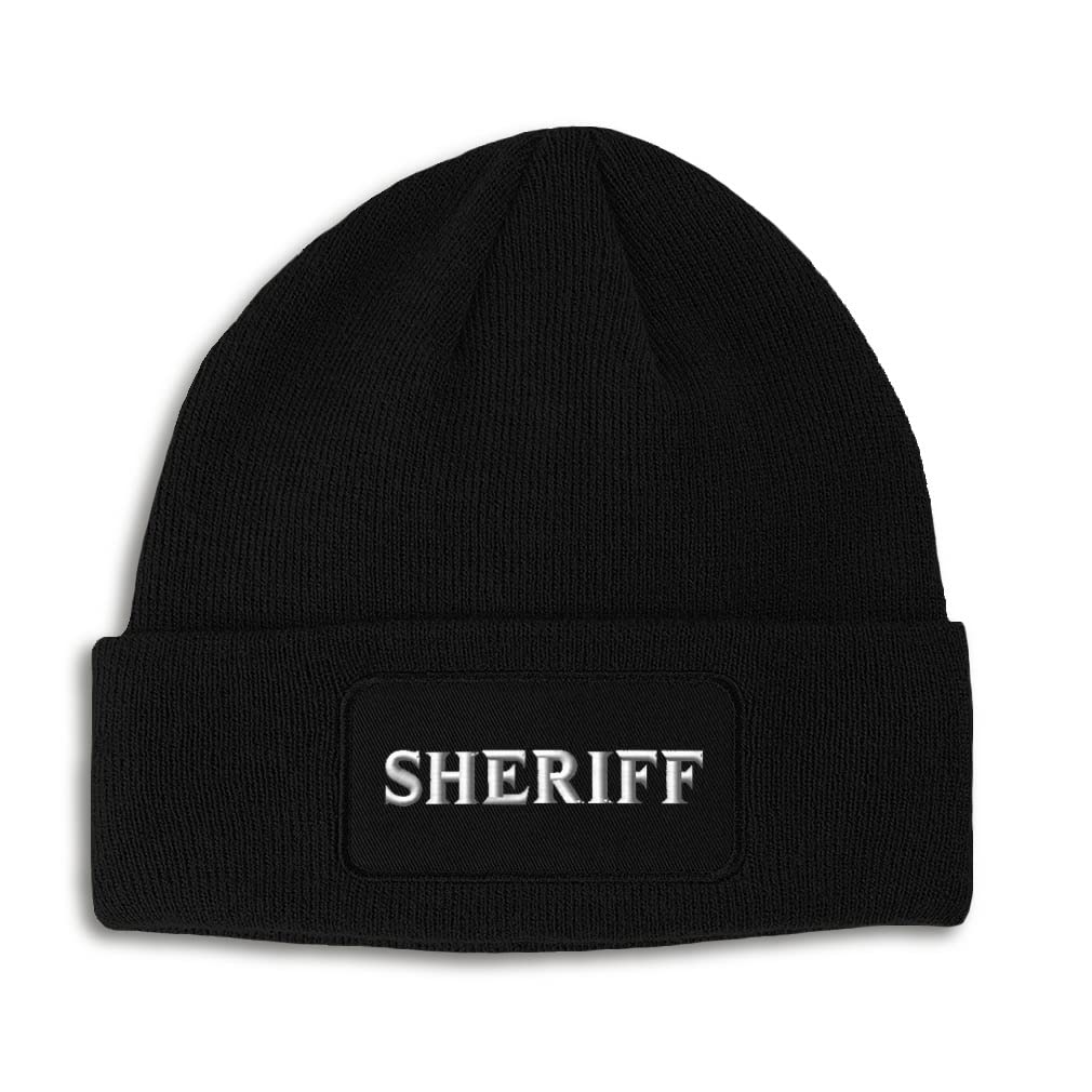 Sheriff Print Patch Beanie for Men & Women - Winter Skull Cap Hats for Outdoor Work & Casual Wear - Warm & Stylish Cold Weather Accessory