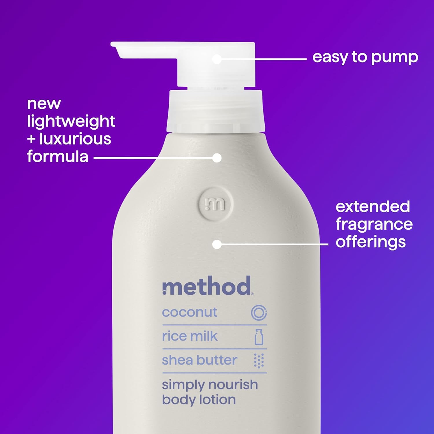 Method Simply Nourish Body Lotion - Coconut & Rice Milk with Shea Butter - 24 Hour Moisturizing Cream for Dry Skin - 14 oz | Perfect for Daily Hydration & After-Shower Care