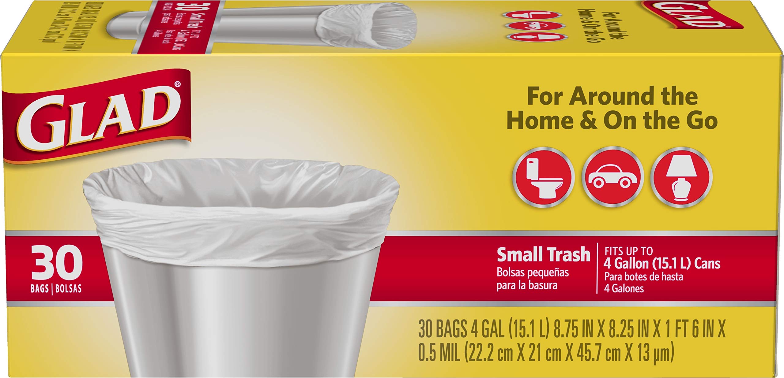 Glad Small Trash Bags 4 Gallon - 30 Count White Kitchen Garbage Bags | Perfect for Bathroom, Office & Car Waste Disposal