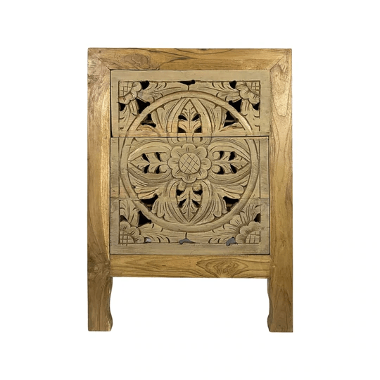 Hand Carved Brown Wood Nightstand - Natural Solid Wood Bedside Table for Bedroom, Living Room & Office - Stylish & Durable Furniture for Home Decor