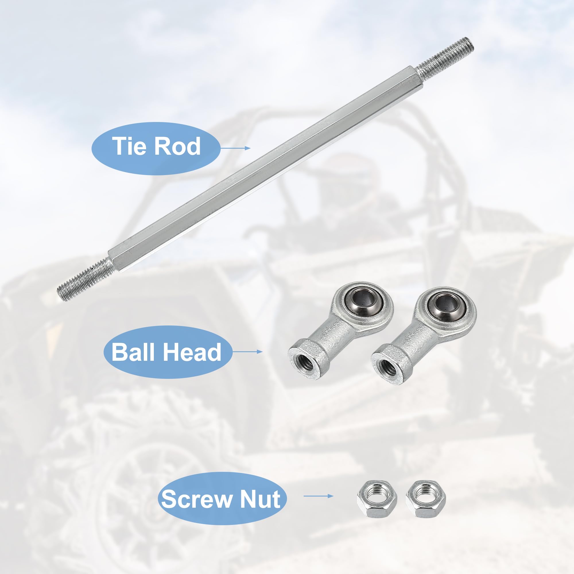 Motoforti 2-Piece 200mm Adjustable Steering Tie Rod Ball Joint with 8mm Hole Diameter - Compatible with 49cc Electric ATV & Go Kart - Silver Tone Steering Suspension Accessory for Enhanced Control & Durability - Perfect for Off-Roading, Racing & DIY Kart Upgrades