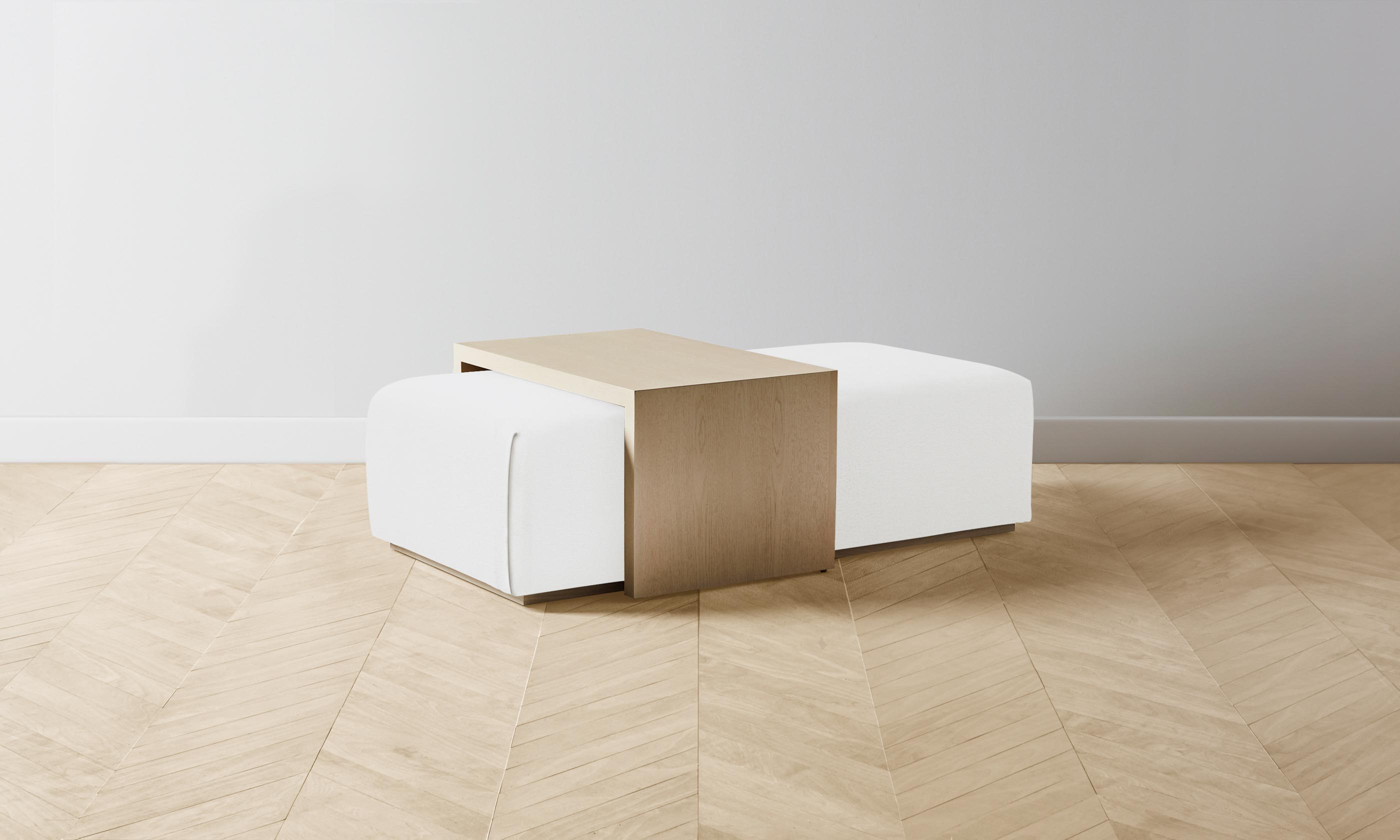 The Bowery Ottoman - Performance Linen Weave in Pure White | Modern Living Room & Bedroom Accent Furniture for Home Decor