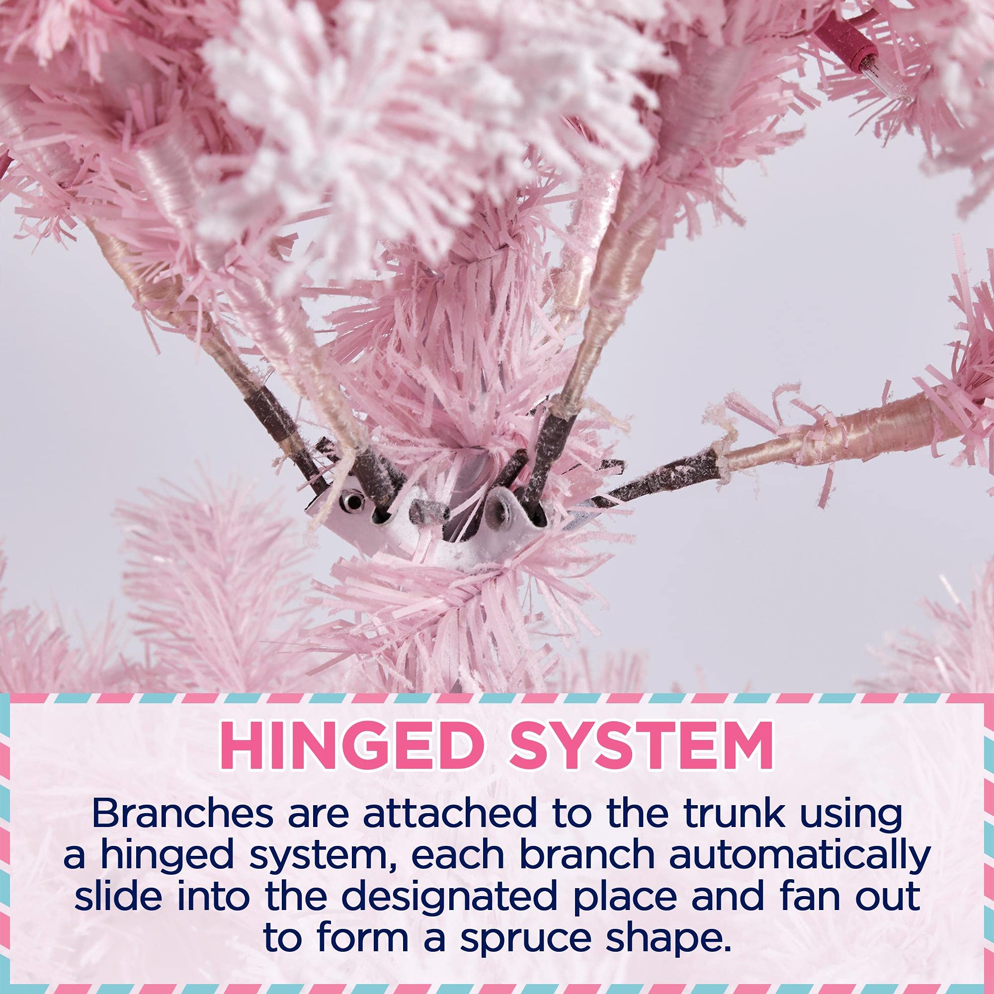 Yaheetech 7.5ft Pre-lit Artificial Christmas Tree with 550 Warm White Incandescent Lights - Snow Flocked Full Prelit Xmas Tree with 1284 Branch Tips & Foldable Stand (Pink) - Perfect for Living Room, Office, and Holiday Decorations