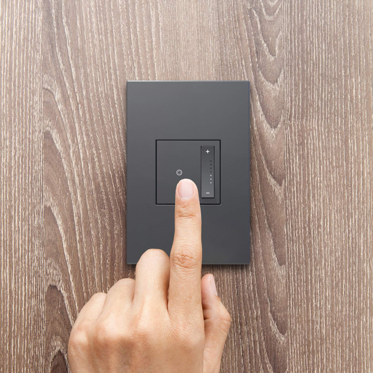 Legrand Adorne sofTap Tru-Universal Dimmer Switch - 700W Compatible with Incandescent, Halogen, MLV, Fluorescent, ELV, CFL & LED Lights - Graphite Finish (ADTP703TUG4) - Perfect for Living Rooms, Bedrooms & Smart Home Lighting Control