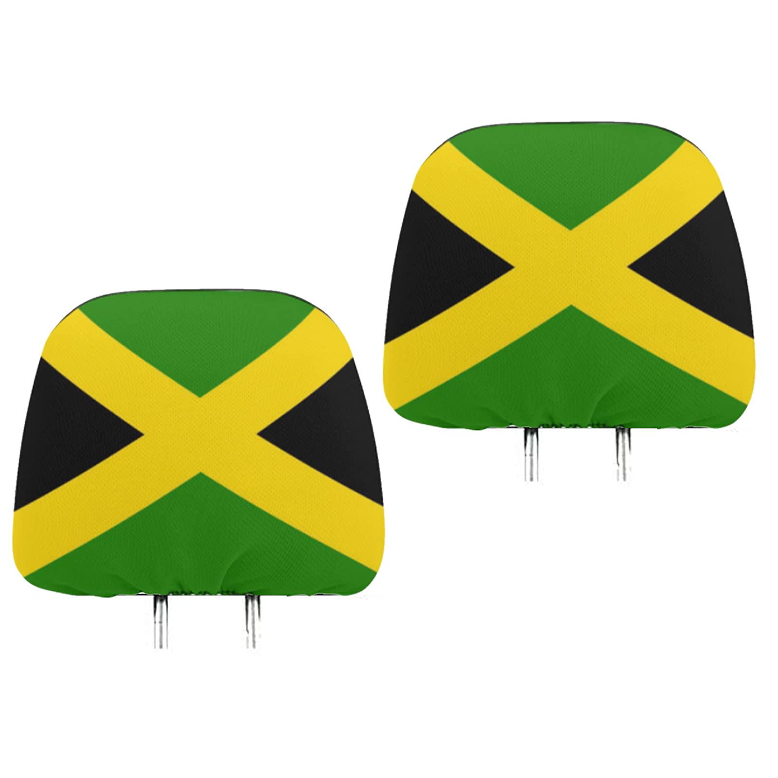 2 Pack Jamaica Flag Headrest Covers - Universal Fit for All Car & Truck Models - Car Seat Protector Accessories - Perfect for Jamaican Pride, Road Trips & Car Decor