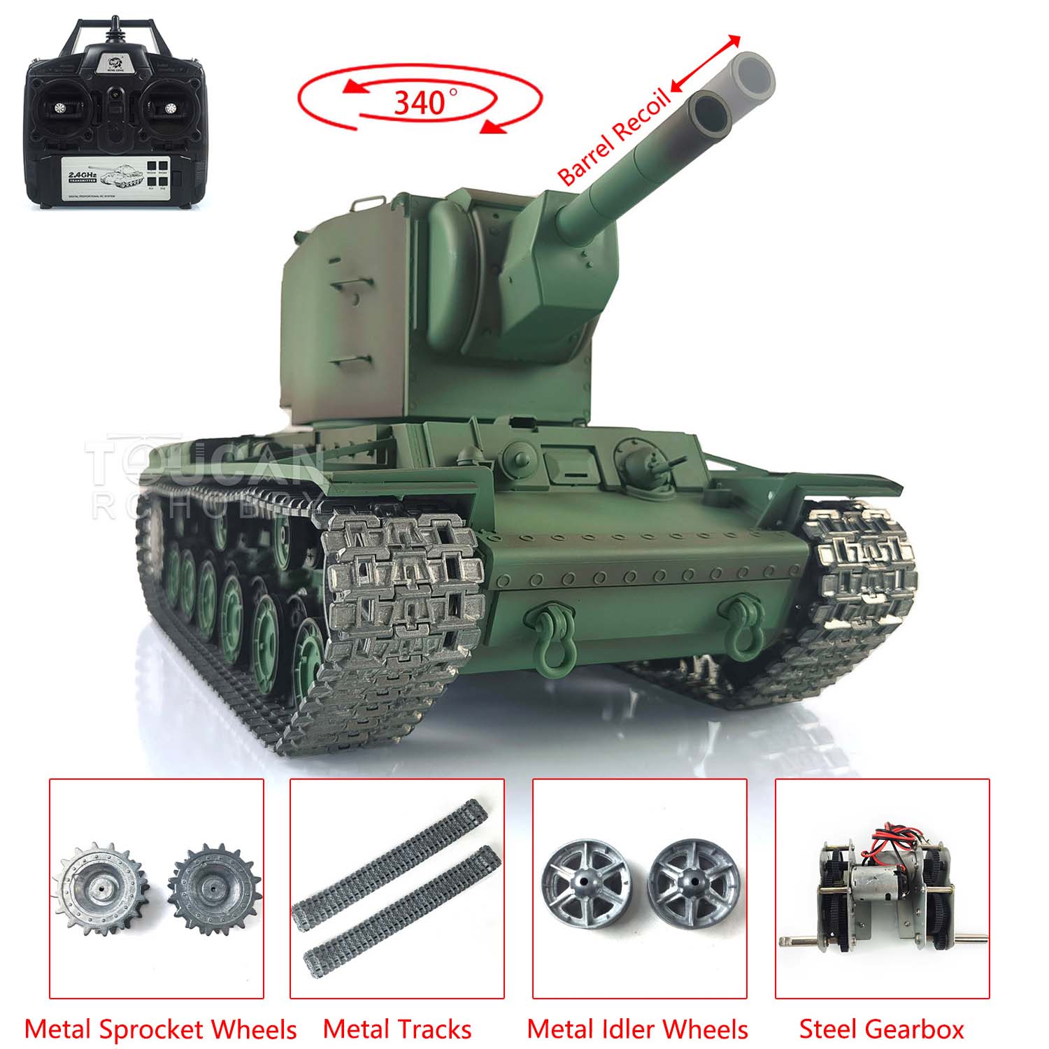 Henglong 1/16 Scale 7.0 Upgraded Remote Control Tank - Soviet KV-2 RTR 3949 with 360° Rotating Turret | Heavy Military RC Truck for Collectors & Battle Simulation