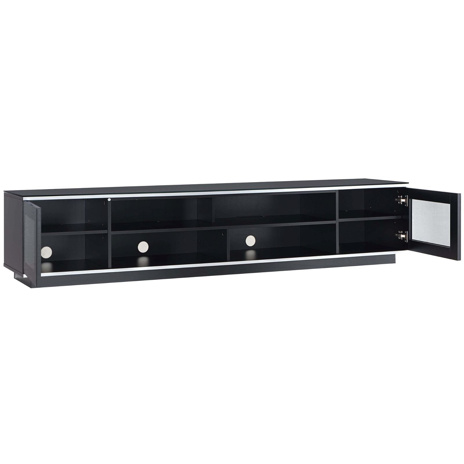 Tauris Diablo 210cm Black TV Stand with Tempered Glass - Modern Entertainment Center for Living Room, Home Theater & Gaming Setup
