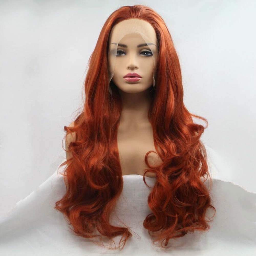 Melody 360# Color Long Body Wave Synthetic Lace Front Wig - Heat Resistant Brown Red & Copper Red Wigs for Women | Perfect for Cosplay, Daily Wear & Special Occasions