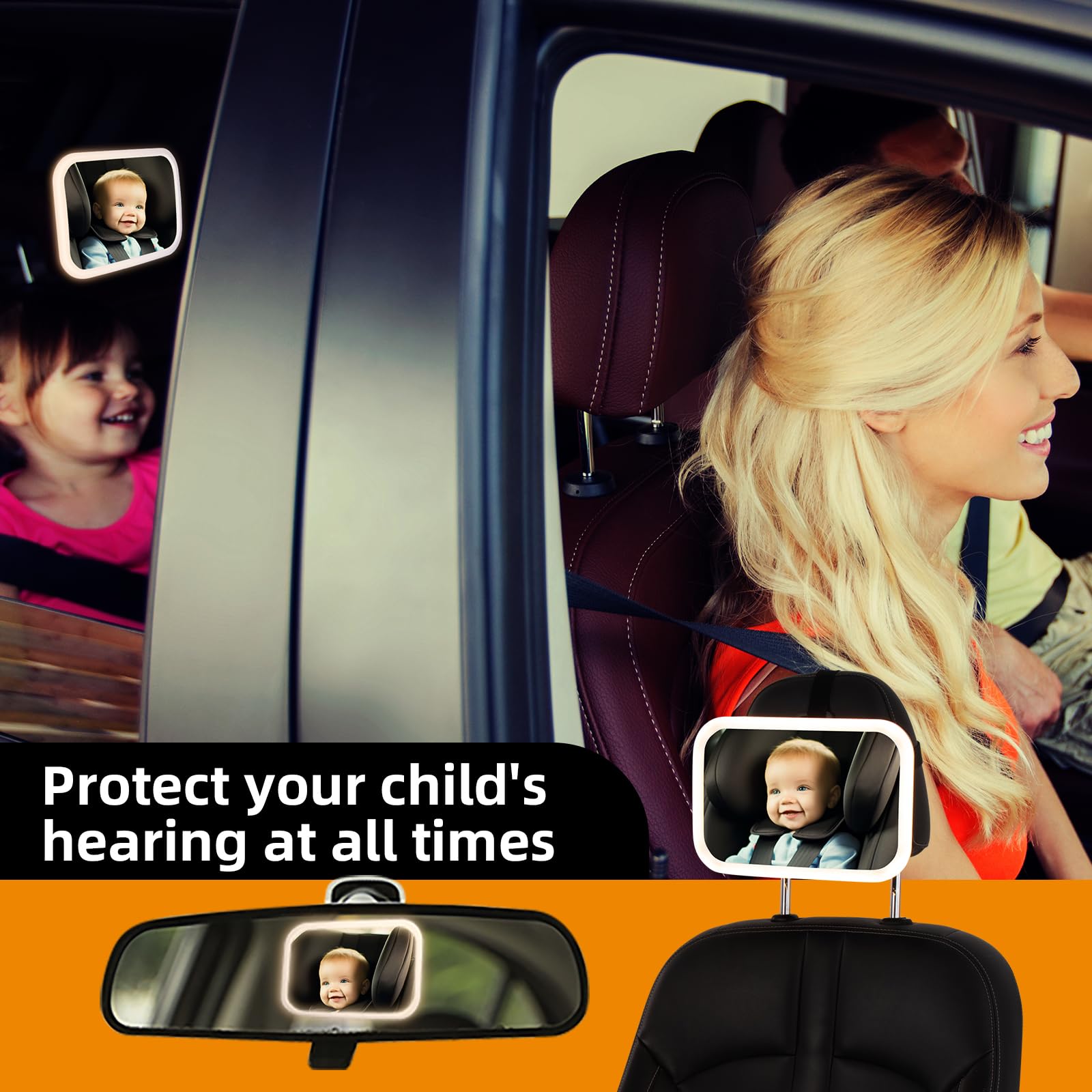 Baby Car Mirror with Light - 3000mAh Rechargeable, Shatterproof & Adjustable Rear-Facing Infant Mirror for Car Seats | Wide View, 360° Rotation, Remote Control | Safe Travel Essential for Newborns & Toddlers | Perfect for Road Trips, Daily Commutes & Long Drives