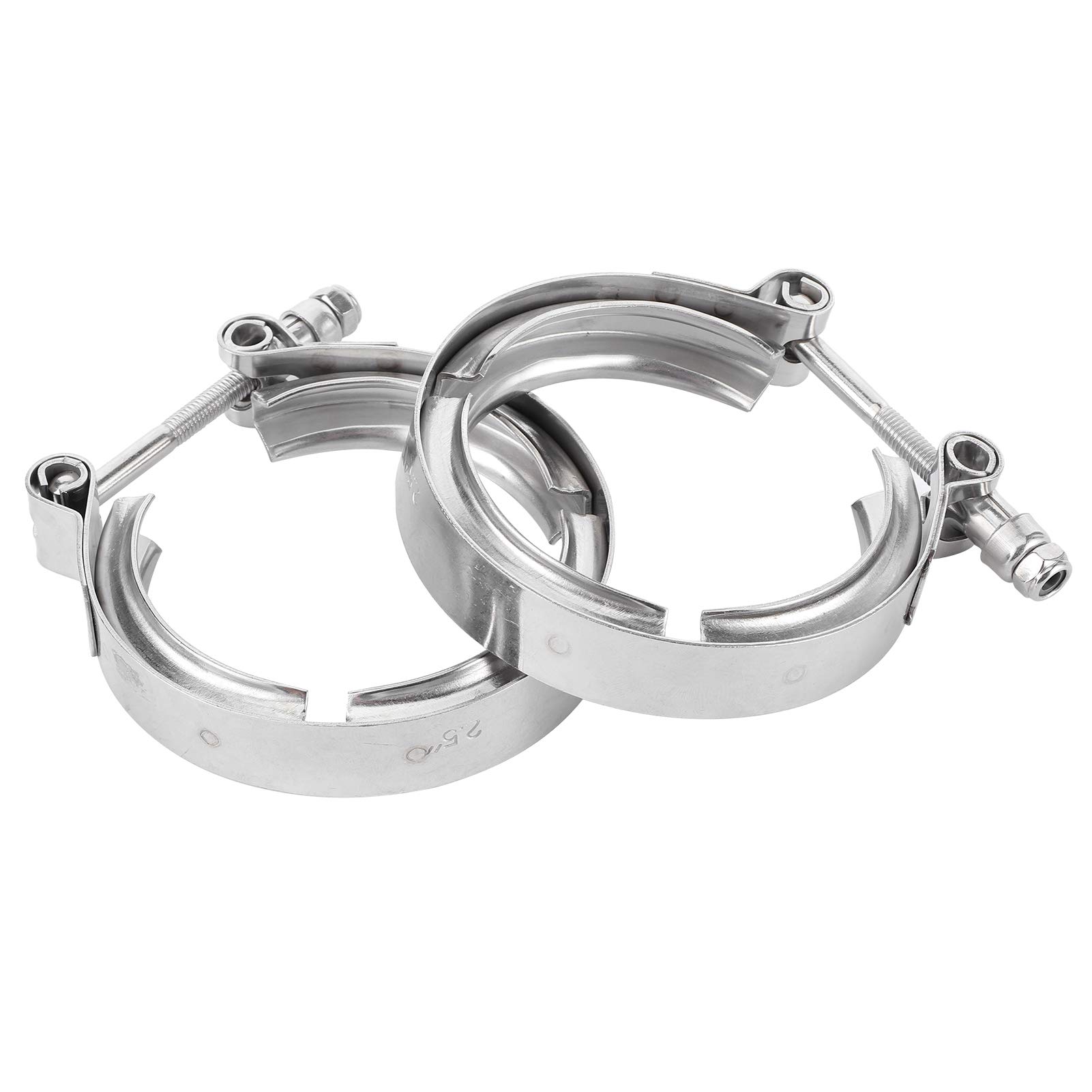 2Pcs 2.5in Stainless Steel Turbo Exhaust Down Pipe Clamp - Chrome Plated Heavy Duty Exhaust Clamps for Car Performance Upgrade | Perfect for Turbocharged Vehicles & Custom Exhaust Systems