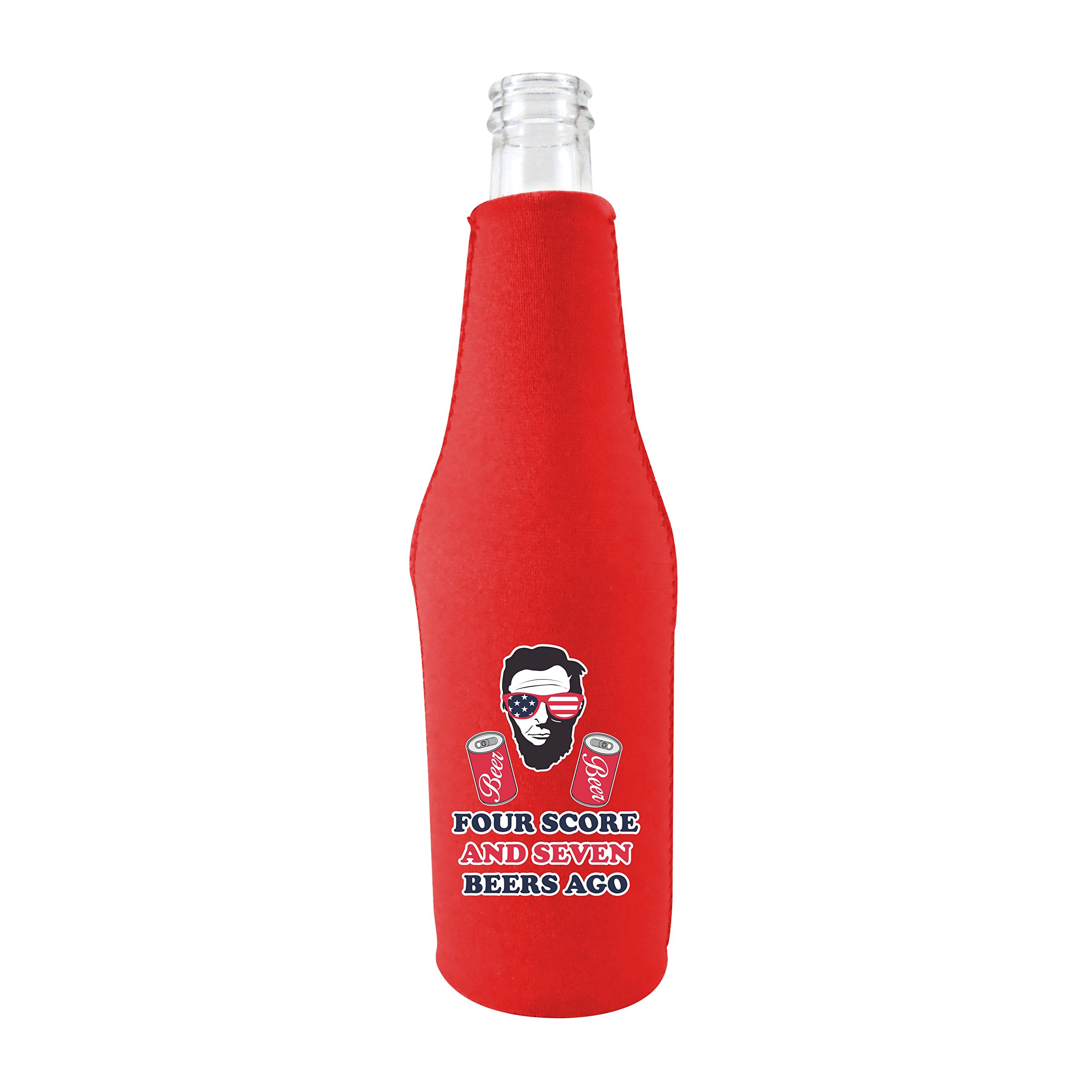 Four Score and Seven Beers Ago Beer Bottle Cooler with Opener (Red) - Keep Your Drinks Cold | Perfect for BBQs, Parties & Outdoor Adventures