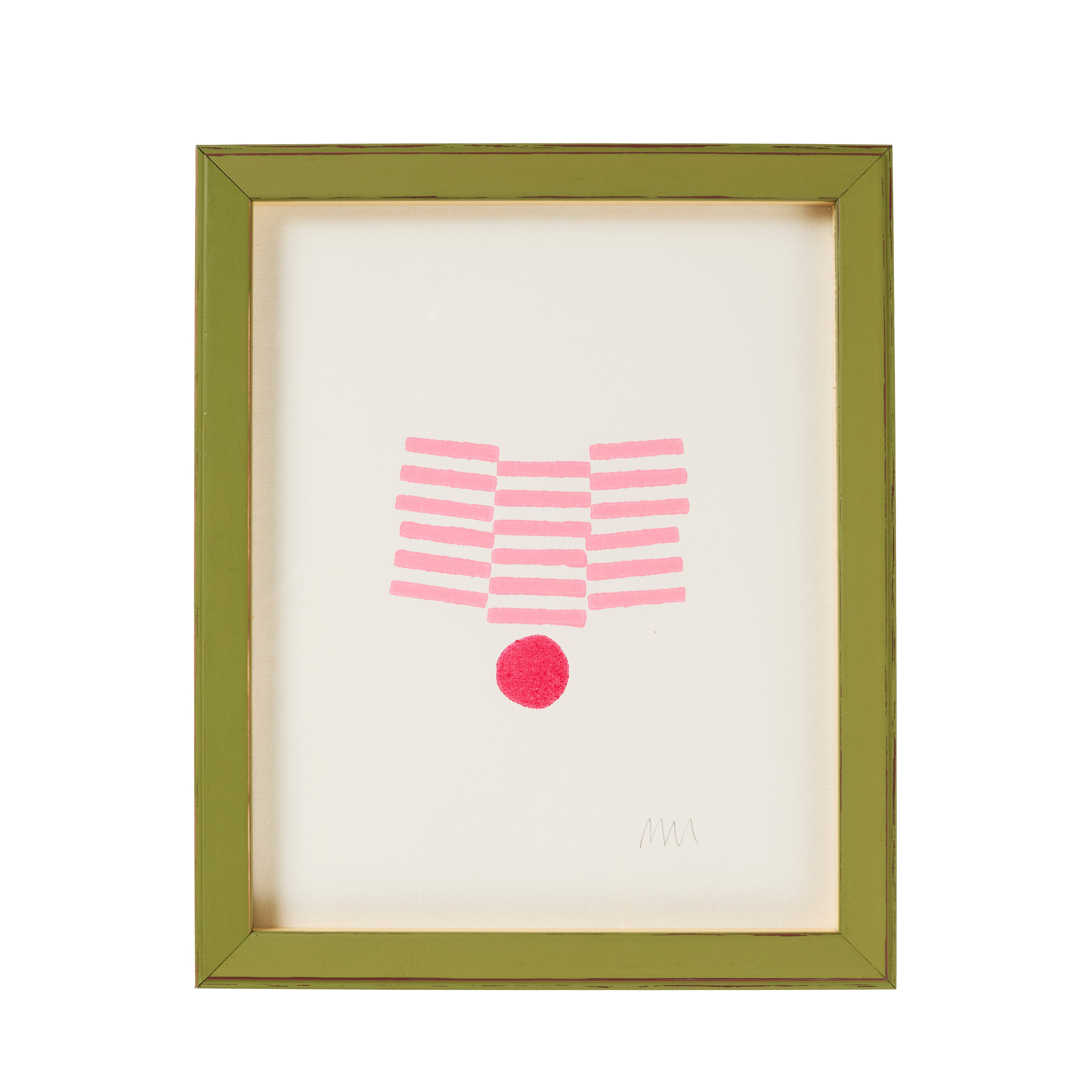 Green Framed Cotton Paper Print Fran Pink - Vintage Floral Wall Art for Living Room, Bedroom & Office Decor