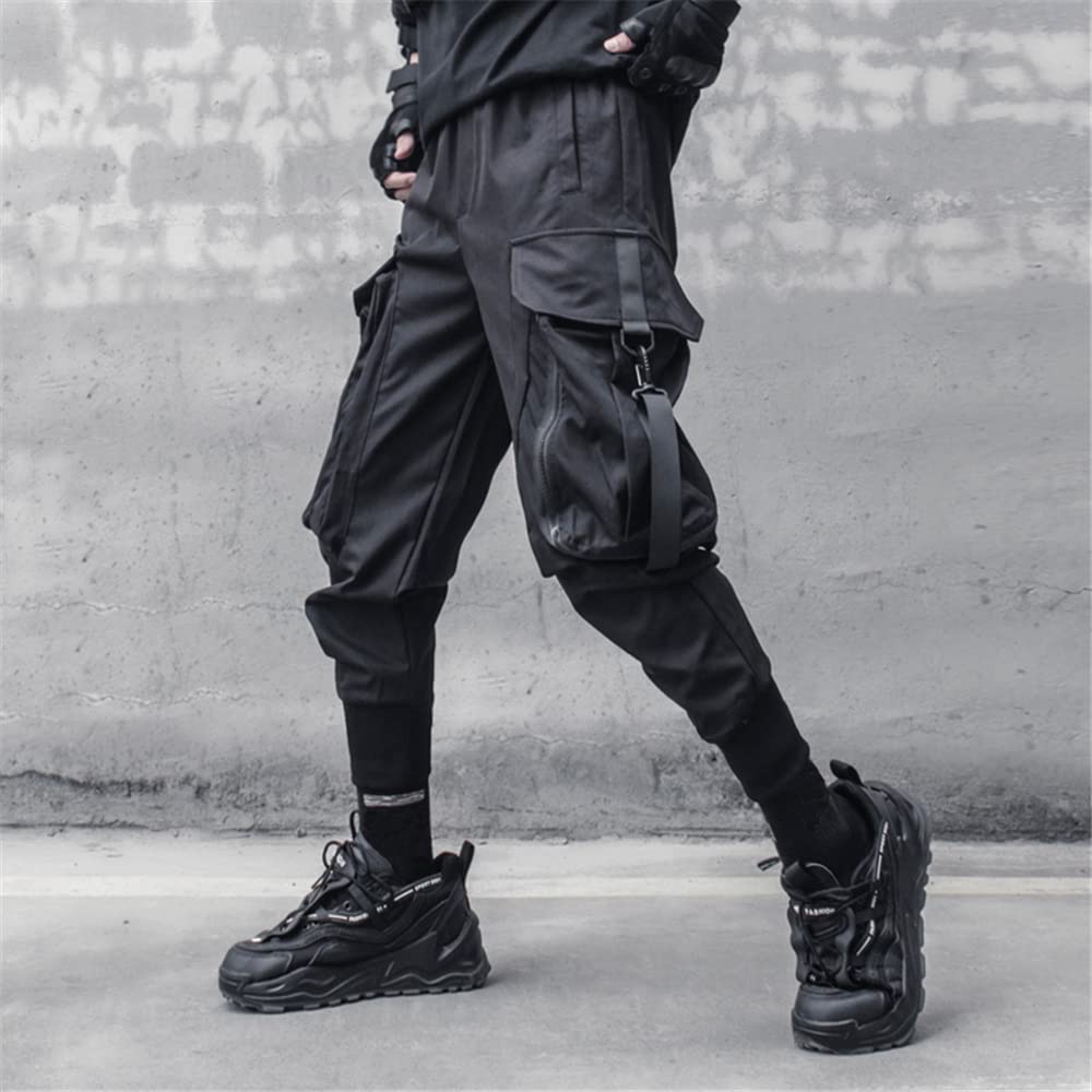Men's Cargo Joggers Pants with Multiple Pockets - Hip Hop Tactical Trousers in Black | Stylish Techwear for Streetwear, Workout & Outdoor Activities