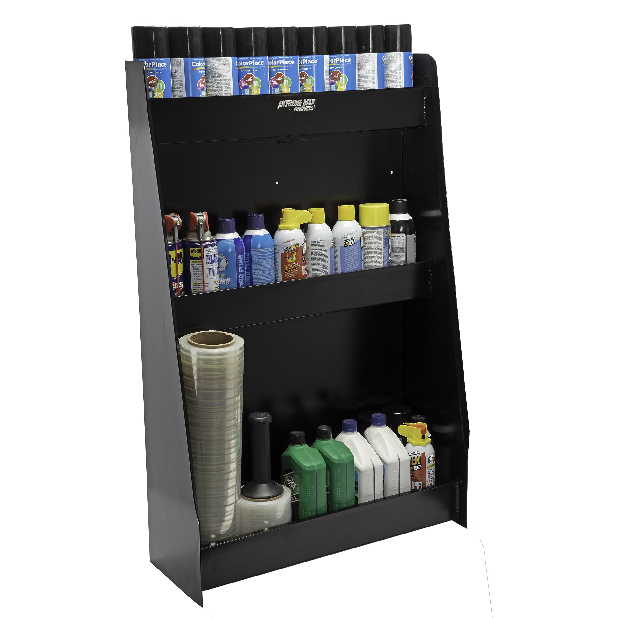 Extreme Max 5001.6117 Heavy Duty Wall-Mounted Aluminum 3-Tier Open Storage Cabinet - Black | Perfect for Race Trailers, Garages, Workshops, Enclosed Trailers & Toy Haulers | Space-Saving Organization for Tools, Parts & Equipment