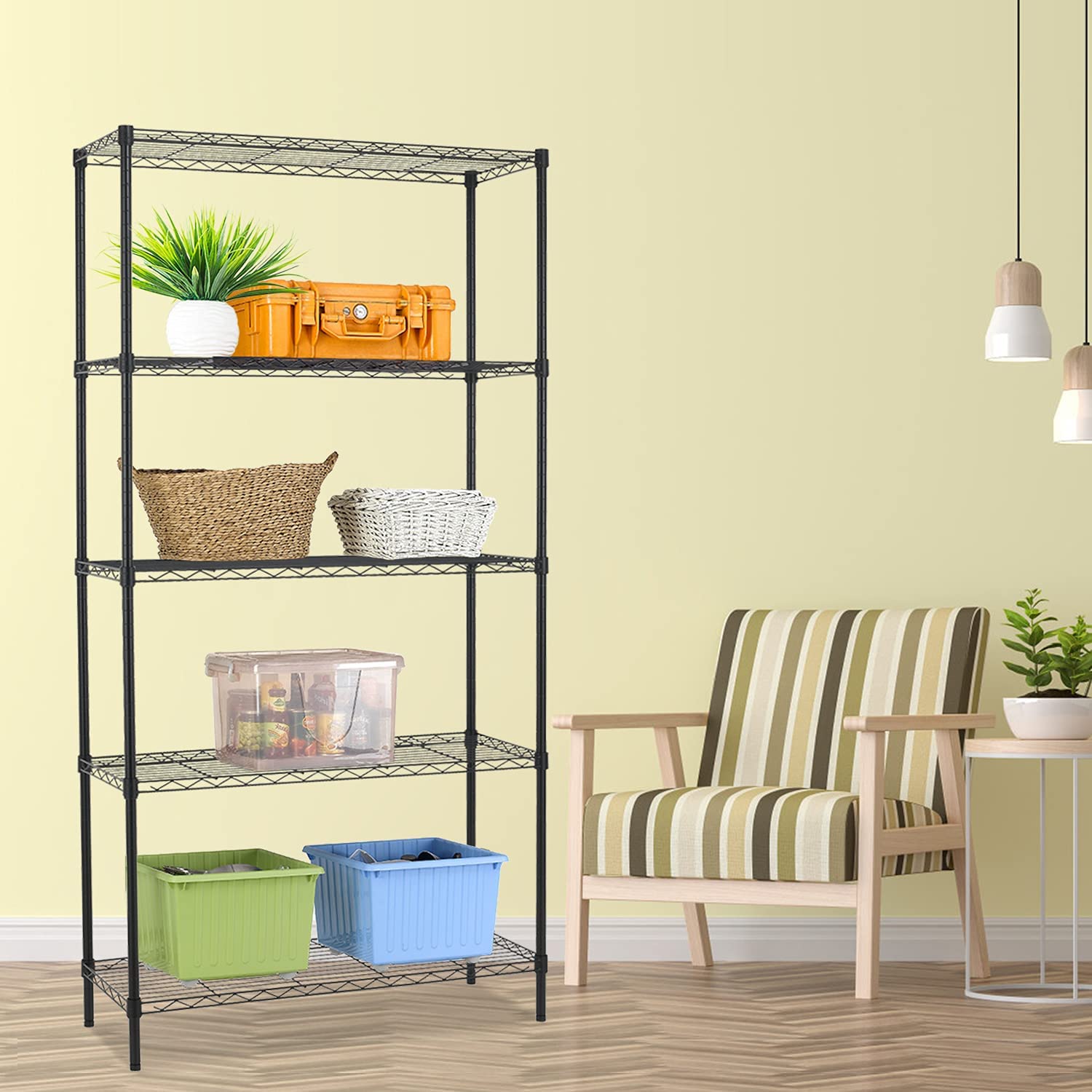 Heavy Duty 5-Tier Metal Storage Shelf - Adjustable NSF Commercial Shelving Unit for Laundry, Bathroom, Kitchen, Garage & Pantry Organization (14