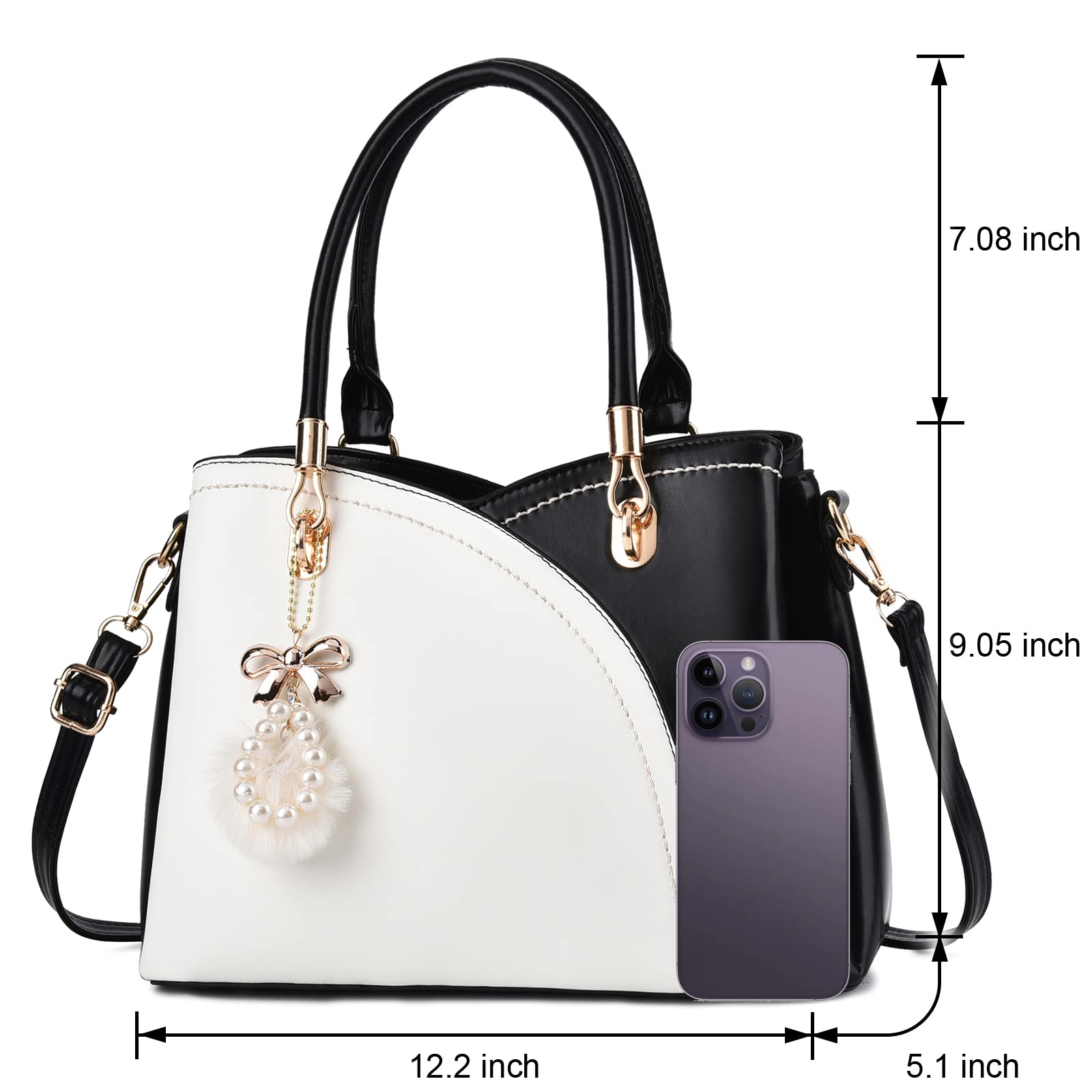 IHAYNER Women's Leather Handbags - Fashion Top Handle Large Tote Satchel Shoulder Bag with Pompom for Ladies & Girls | Perfect for Work, Travel & Daily Use