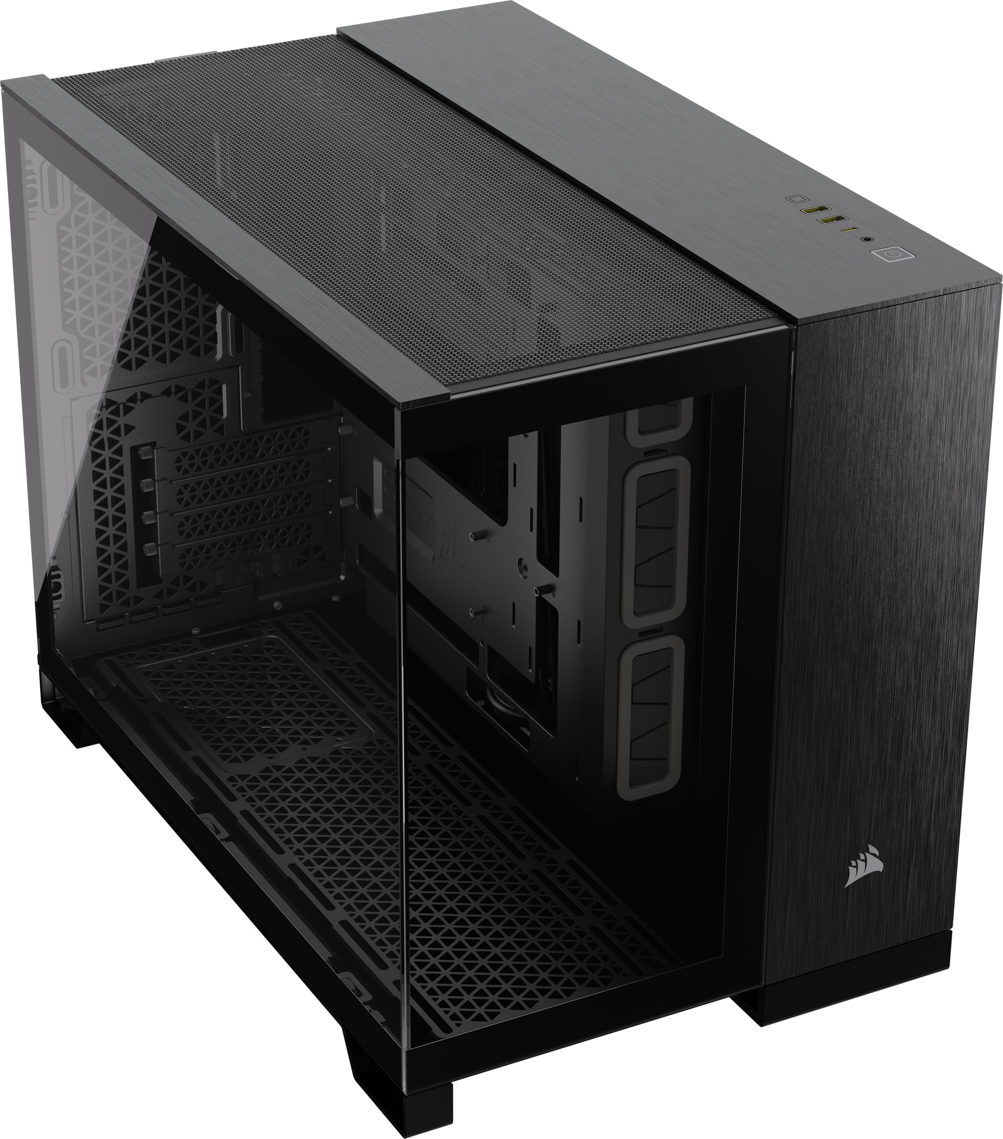 CORSAIR 2500X mATX PC Case - Dual Chamber Design, Panoramic Tempered Glass, Reverse Motherboard Compatibility - Black/Obsidian Aluminum (No Fans Included) - Perfect for Compact Gaming Rigs & Home Office Setups
