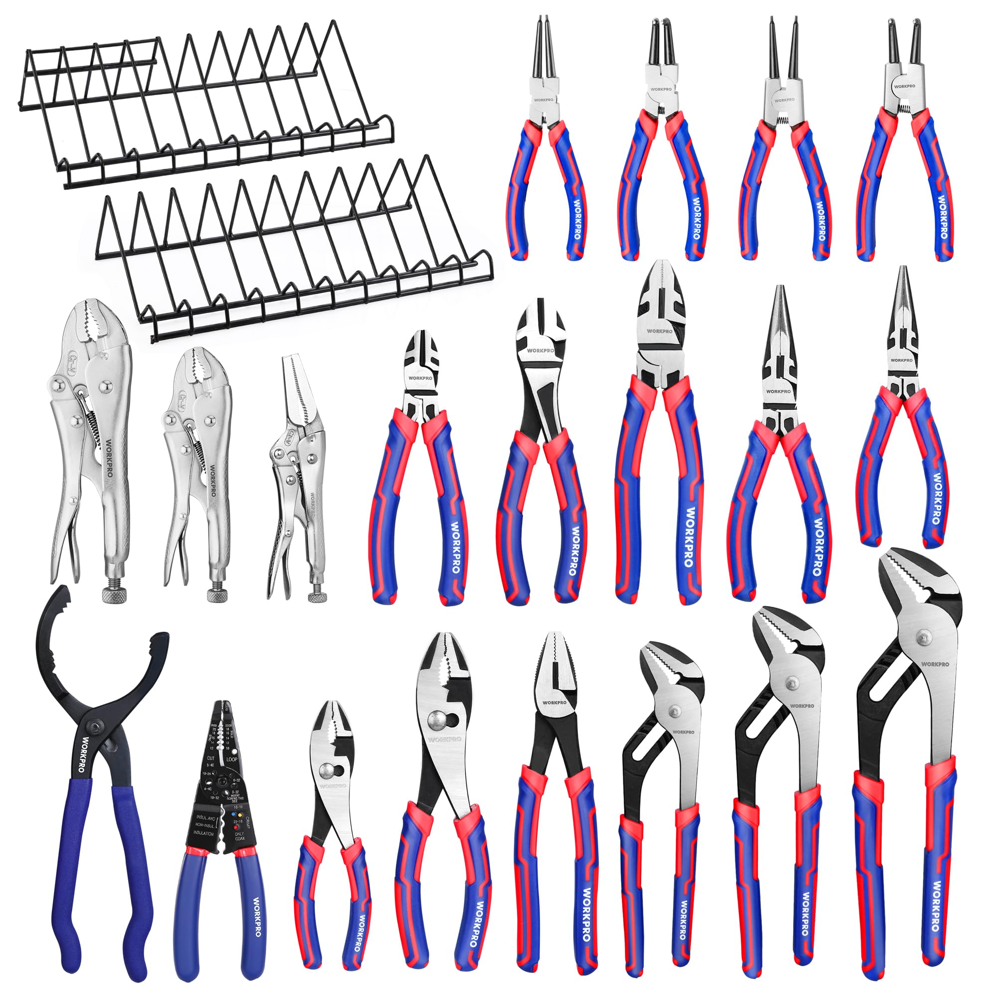 WORKPRO 20-Piece Pliers Set with Organizer Rack - Professional Grade Tool Kit for DIY, Home Repair & Automotive Work - Perfect for Toolbox Drawer or Workshop Storage - Great Holiday, Father's Day & Christmas Gift for Men