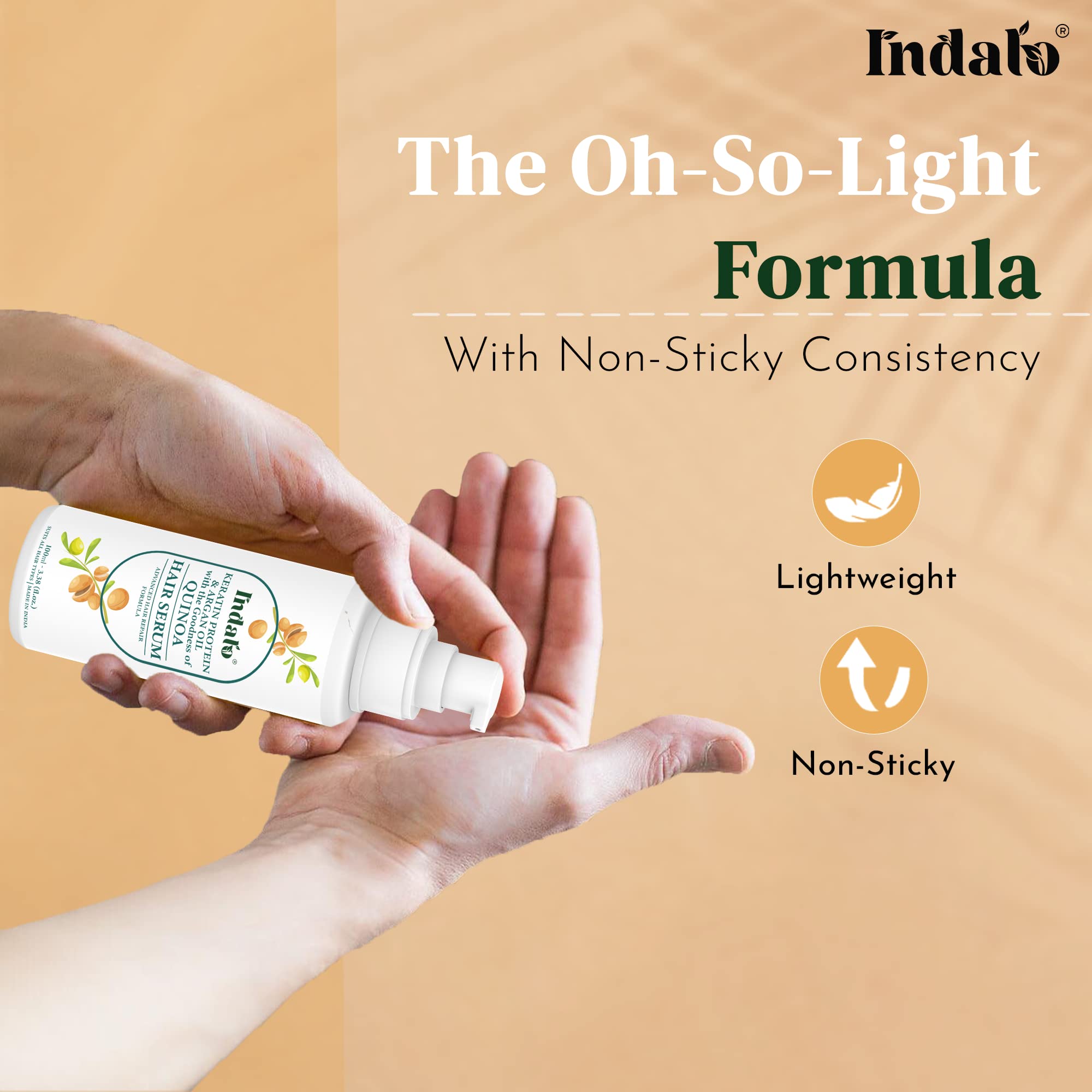 Indalo® Quinoa Protein Hair Serum with Keratin & Argan Oil - 100ml for Silky, Soft, Smooth & Shiny Hair | Reduces Breakage & Repairs Damage | Advanced Hair Repair Formula | Perfect for Daily Use, Styling & Heat Protection