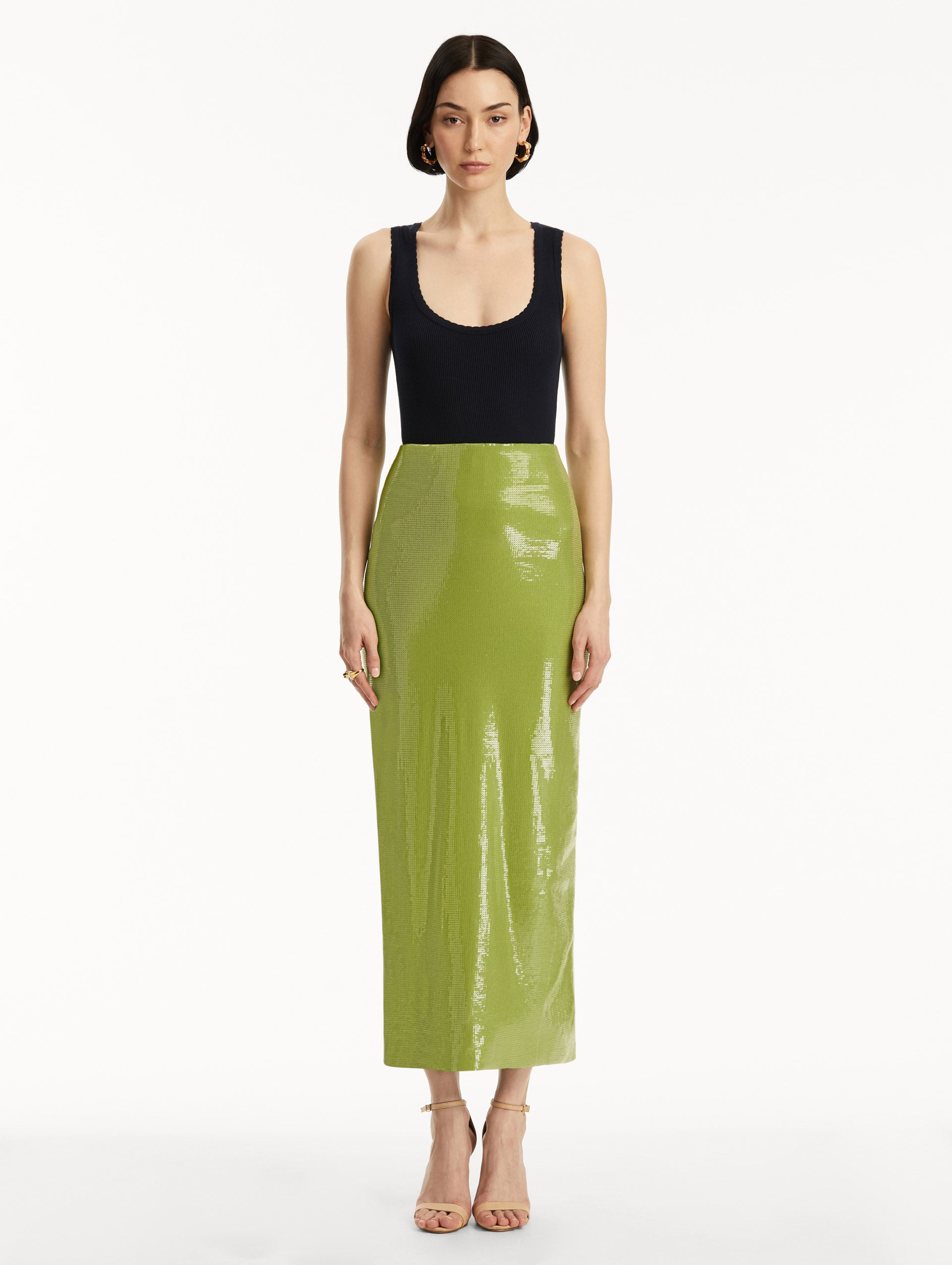 Sparkly Sequin Pencil Skirt for Women - Stretchy Jersey Bodycon Midi Skirt - Perfect for Party, Club, Date Night & Special Occasions