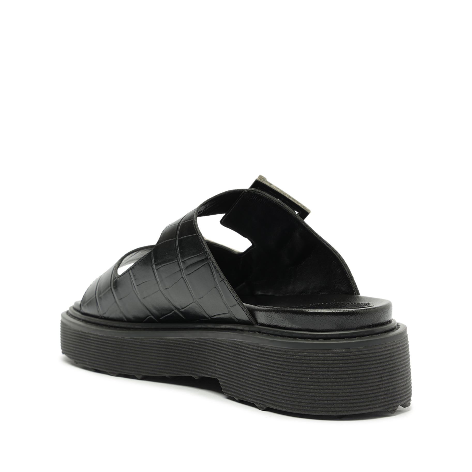 Nola Crocodile Embossed Leather Sandals for Women - Comfortable Summer Slide Sandals with Arch Support - Perfect for Beach, Vacation & Casual Outings