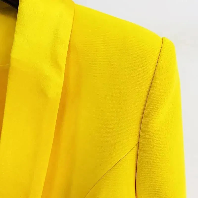 Elegant Yellow Tuxedo Blazer Dress for Women | Formal Evening Gown & Prom Outfit | Perfect for Weddings, Cocktail Parties & Special Occasions