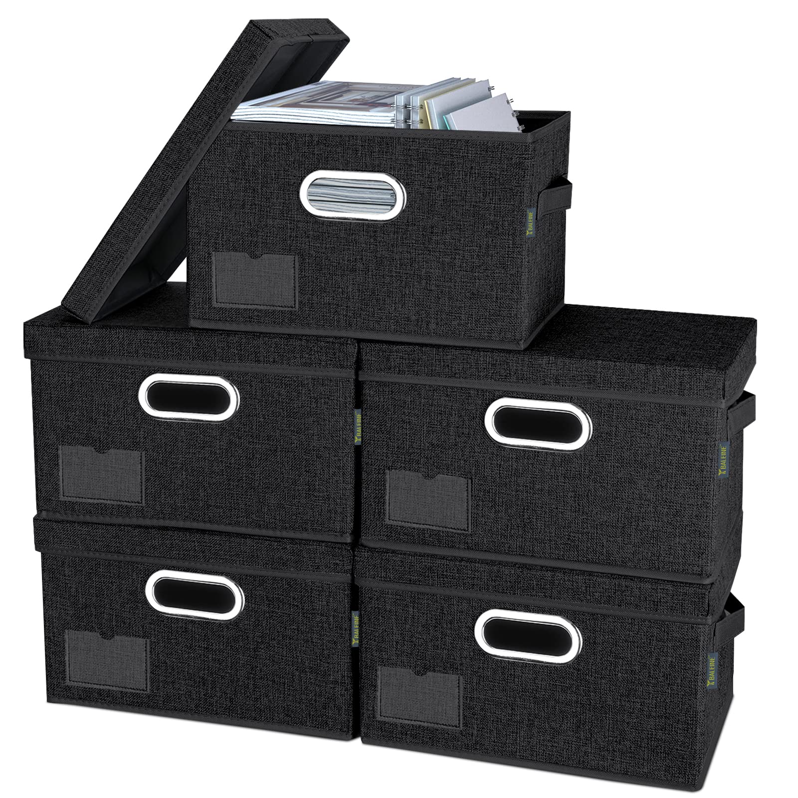 Foldable Fabric Storage Bins with Lids - 5 Pack Large Black Collapsible Closet Organizer Boxes for Bedroom, Office & Home Organization | Perfect for Clothes, Toys, Blankets & Seasonal Storage