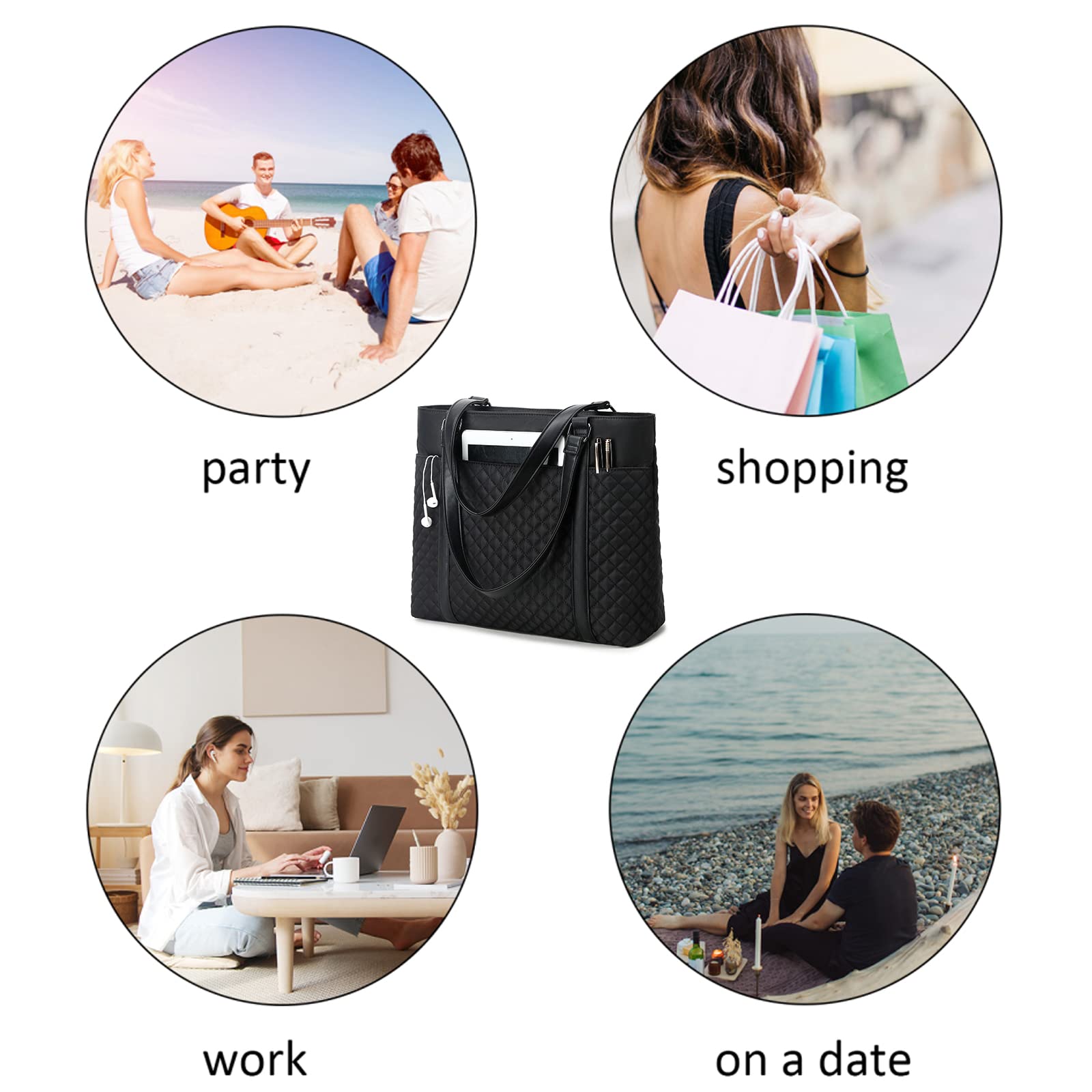 Stylish Women's Canvas Laptop Tote Bag - Lightweight Work Shoulder Purse for 15.6 Inch MacBook & Notebook - Perfect for Office, Commute & Business Travel