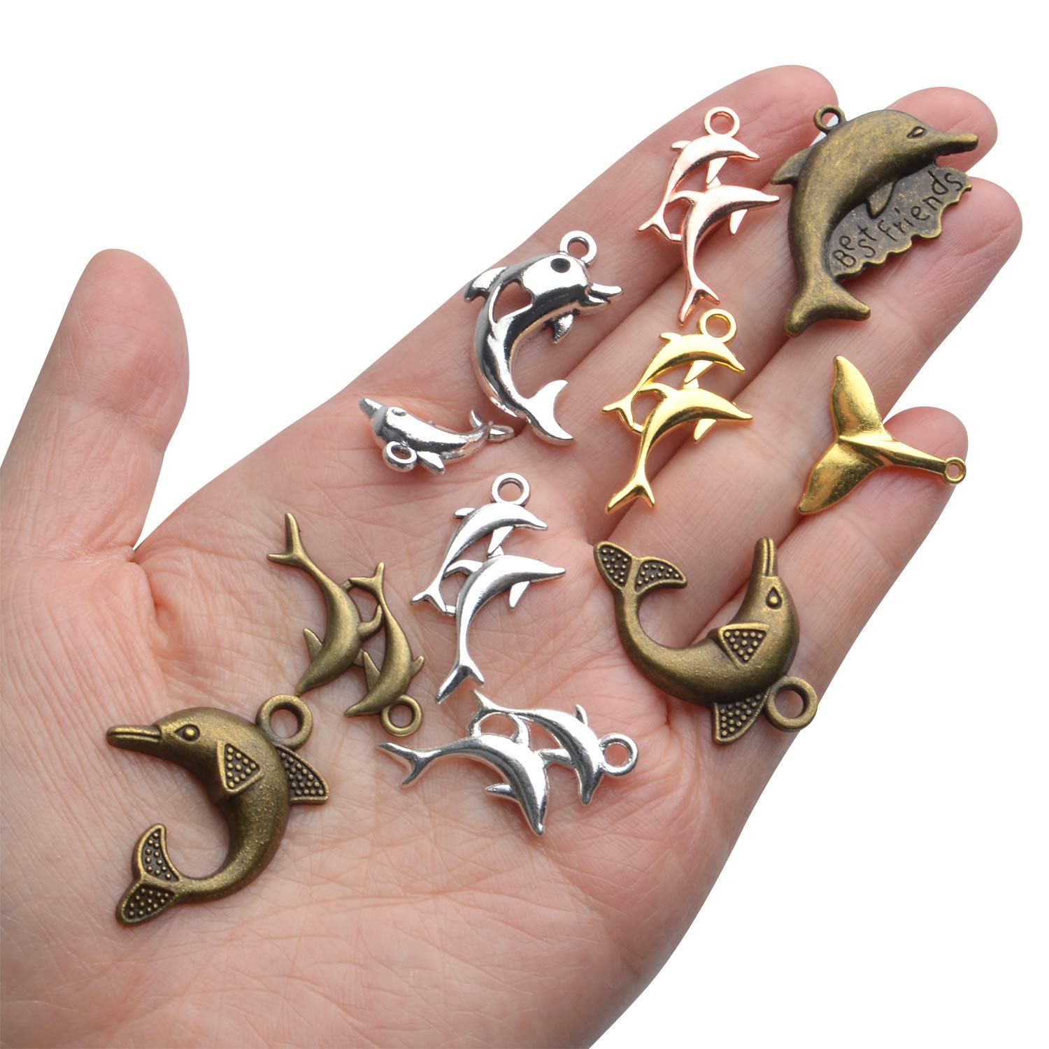 100g Mixed Style Dolphin Charms for Jewelry Making - DIY Pendants for Earrings, Bracelets & Necklaces - Perfect for Crafting, Gifts and Beach-Themed Accessories