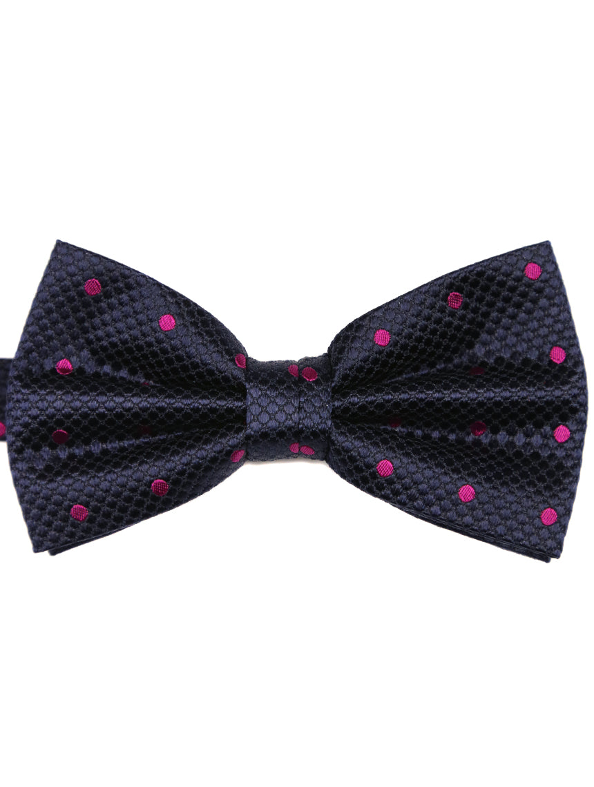 DÉCLIC Classic Spot Bow Tie for Men - Navy & Fuchsia Polka Dot Pattern - Perfect for Weddings, Parties & Formal Events